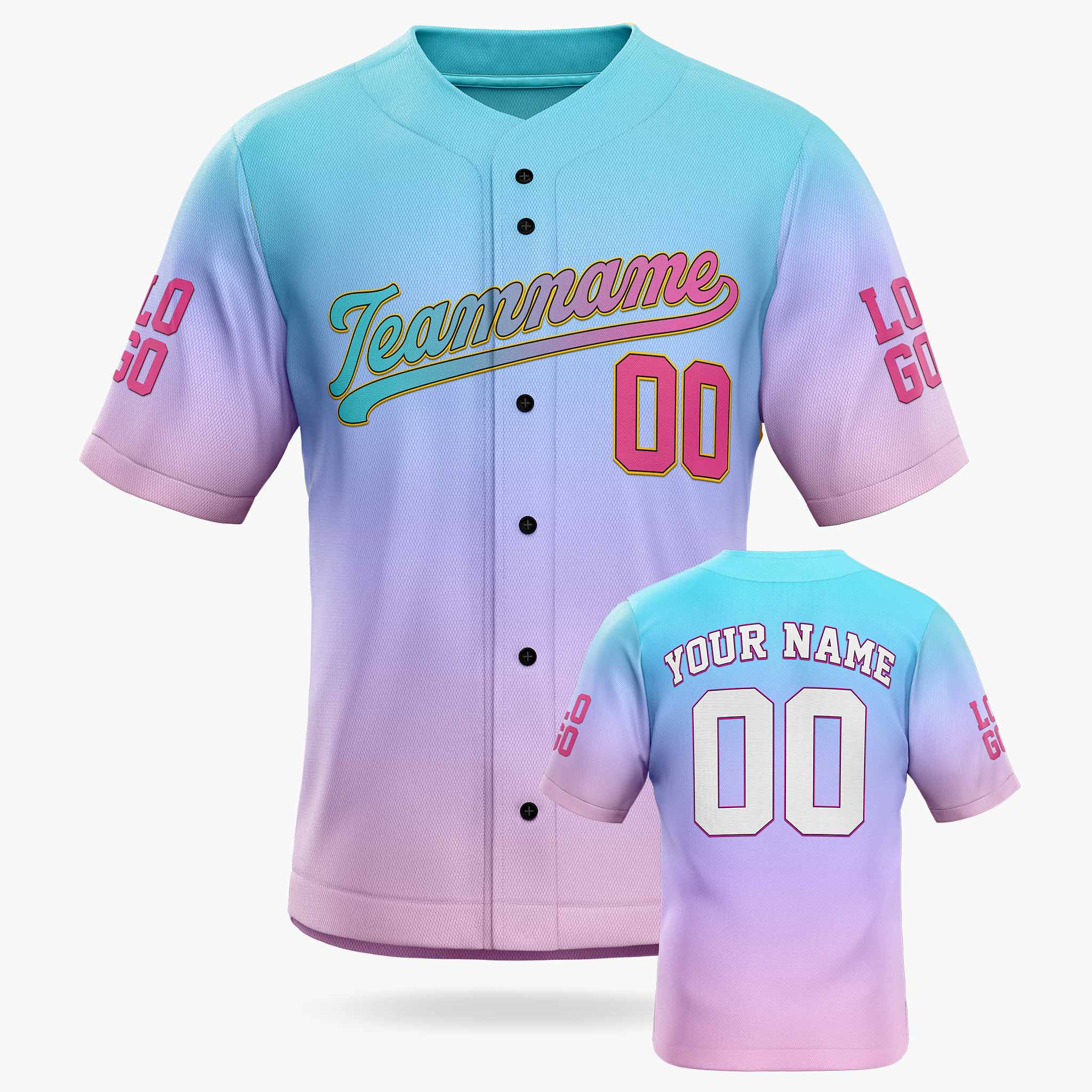 Custom Gradient Baseball Jersey Light Blue and Light Purple - Design Your Own