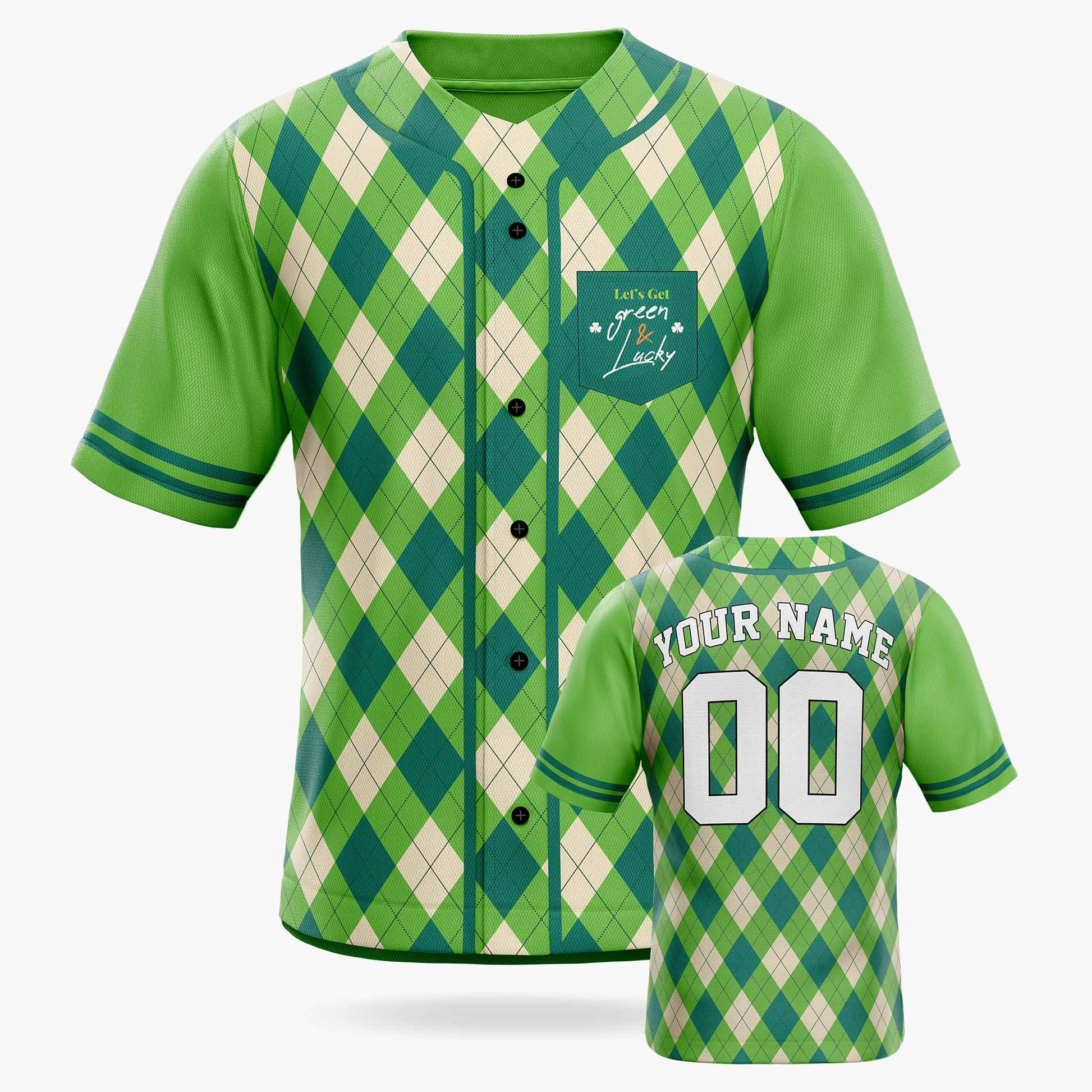 Custom St. Patrick's Day Baseball Jersey Green & Lucky - Design Your Own