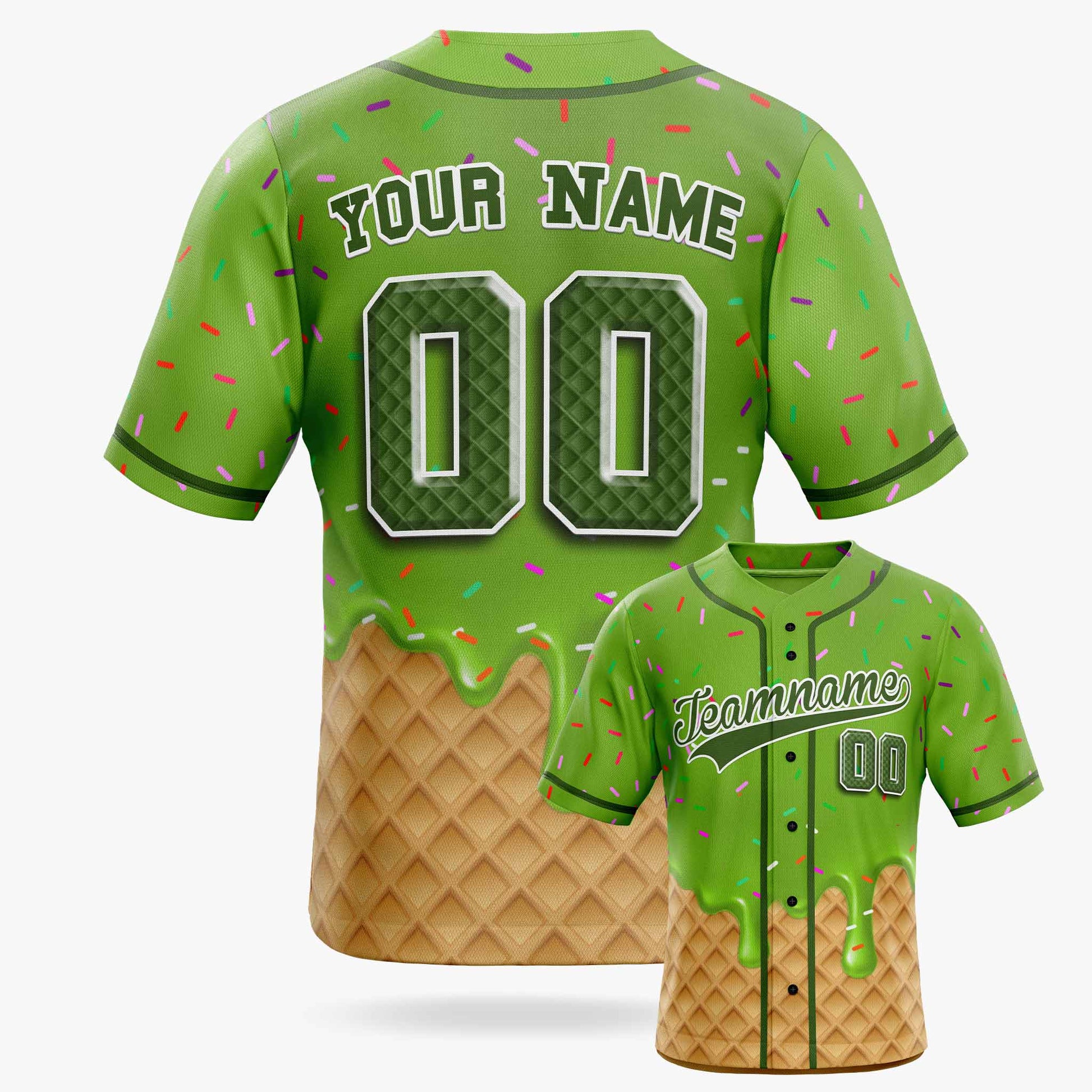 Custom Ice Cream Baseball Jersey Green and Dark Green with Piping - Design Your Own