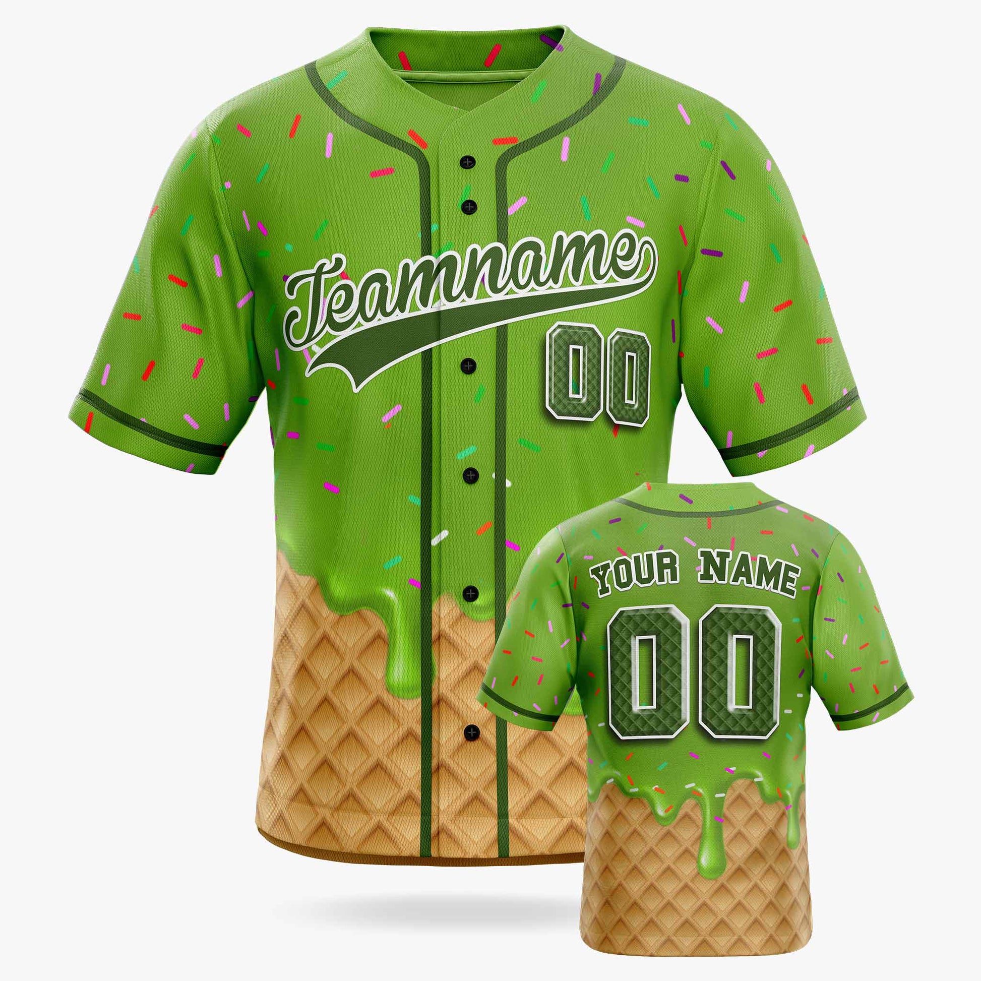 Custom Ice Cream Baseball Jersey Green and Dark Green with Piping - Design Your Own