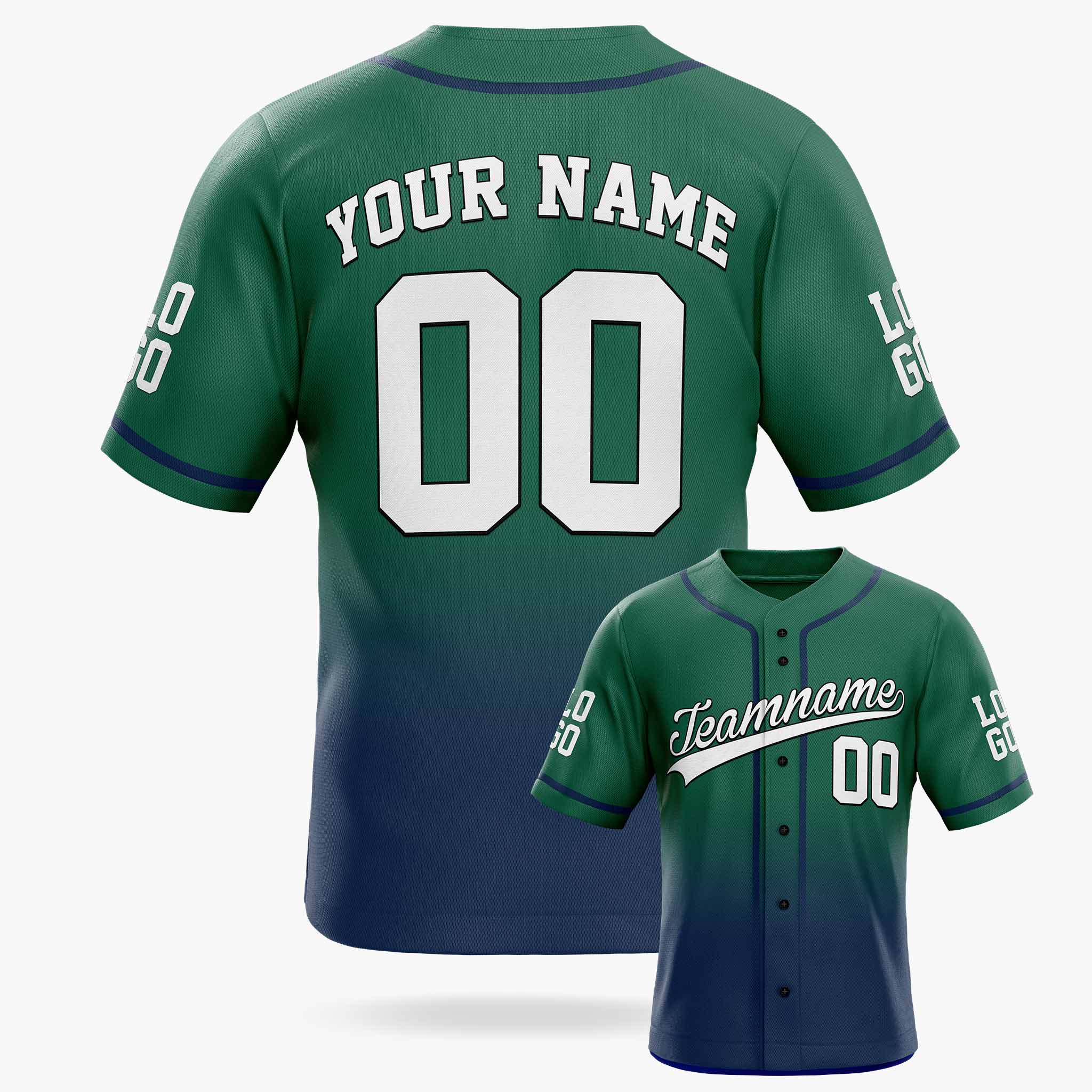 Custom Gradient Baseball Jersey Green and Navy With Piping - Design Your Own