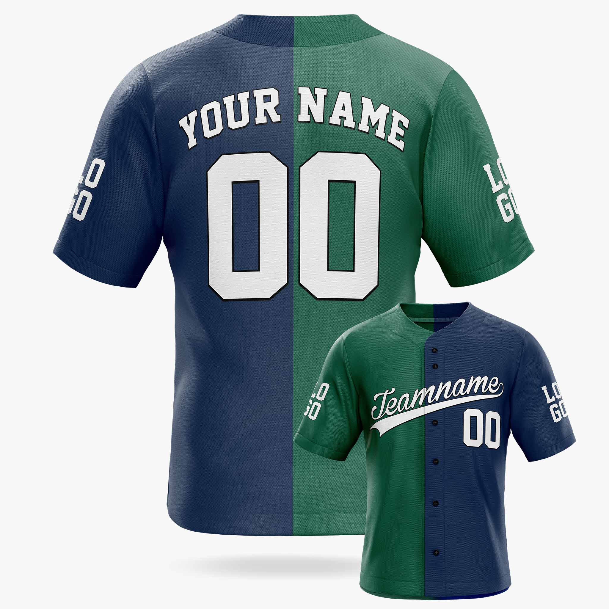 Custom Split Baseball Jersey Green and Navy - Design Your Own