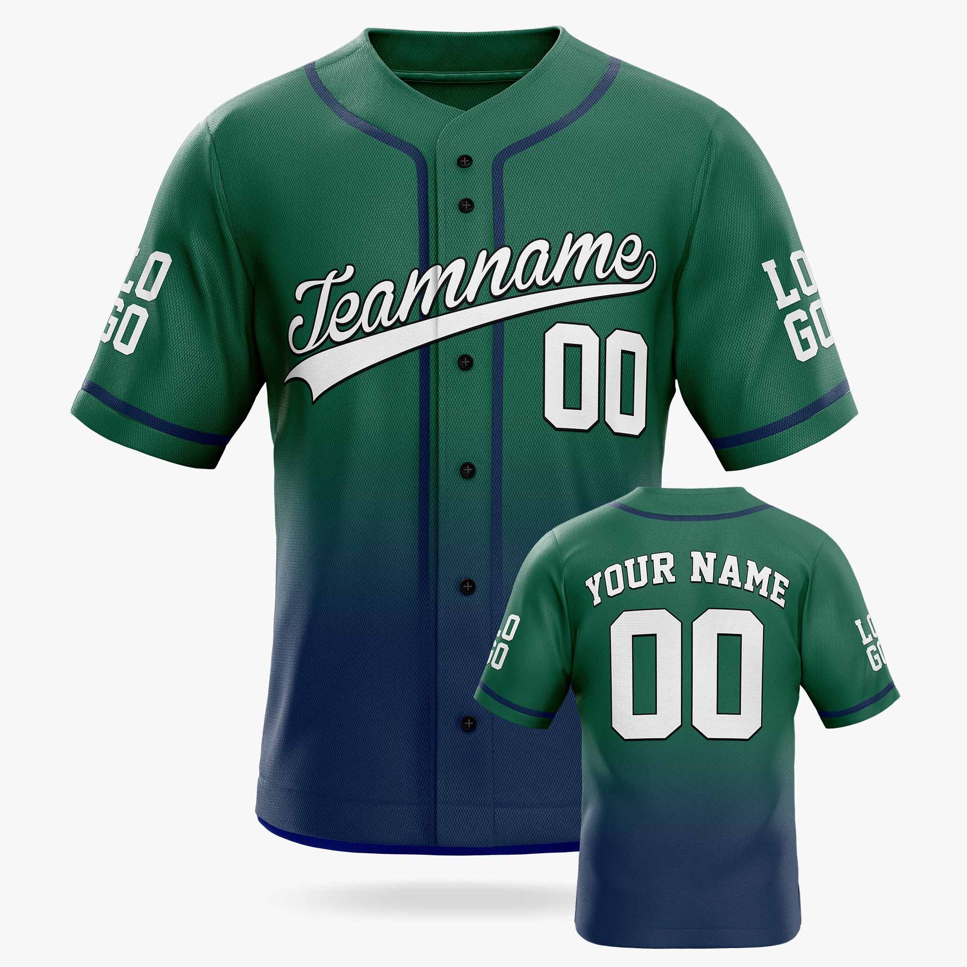 Custom Gradient Baseball Jersey Green and Navy With Piping - Design Your Own