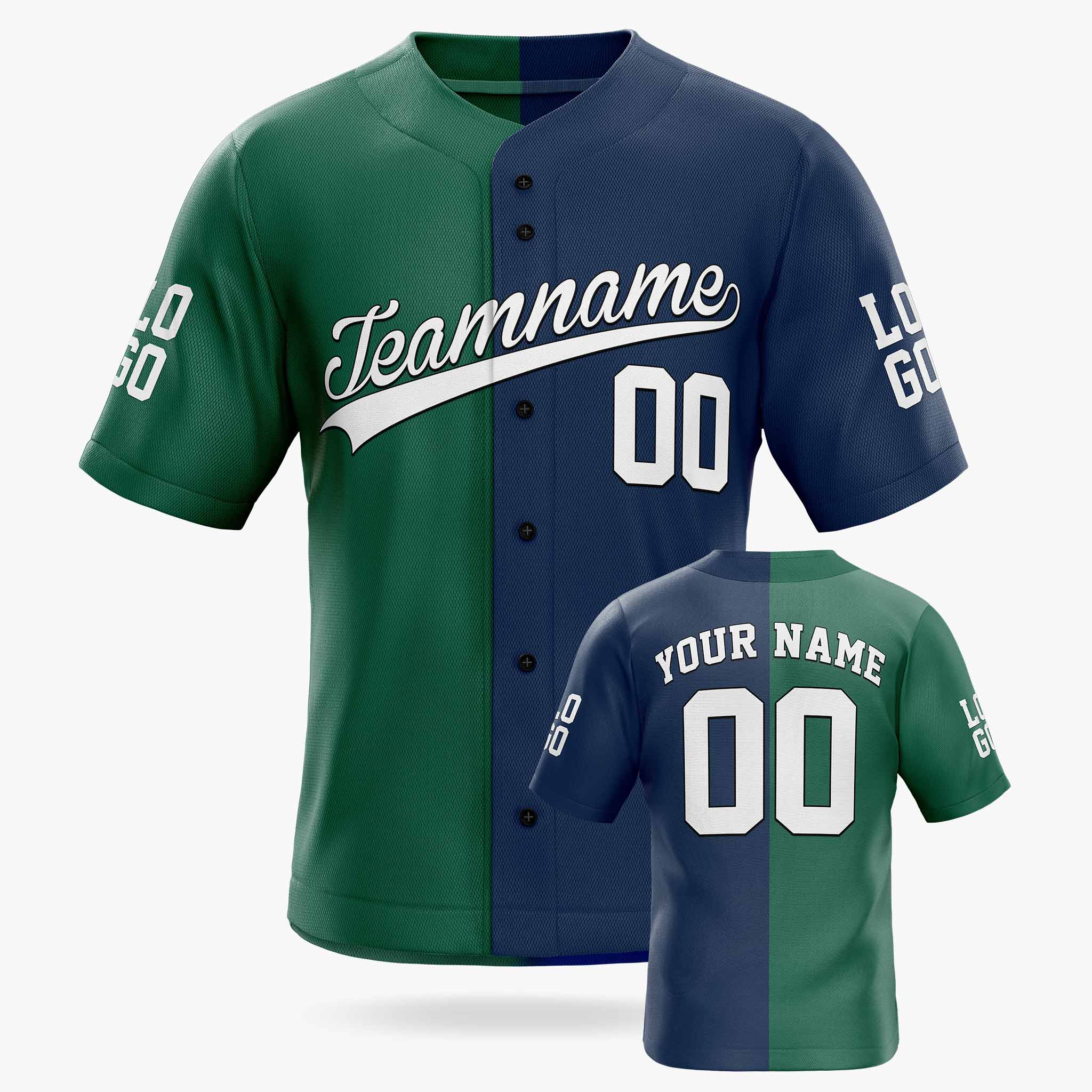 Custom Split Baseball Jersey Green and Navy - Design Your Own