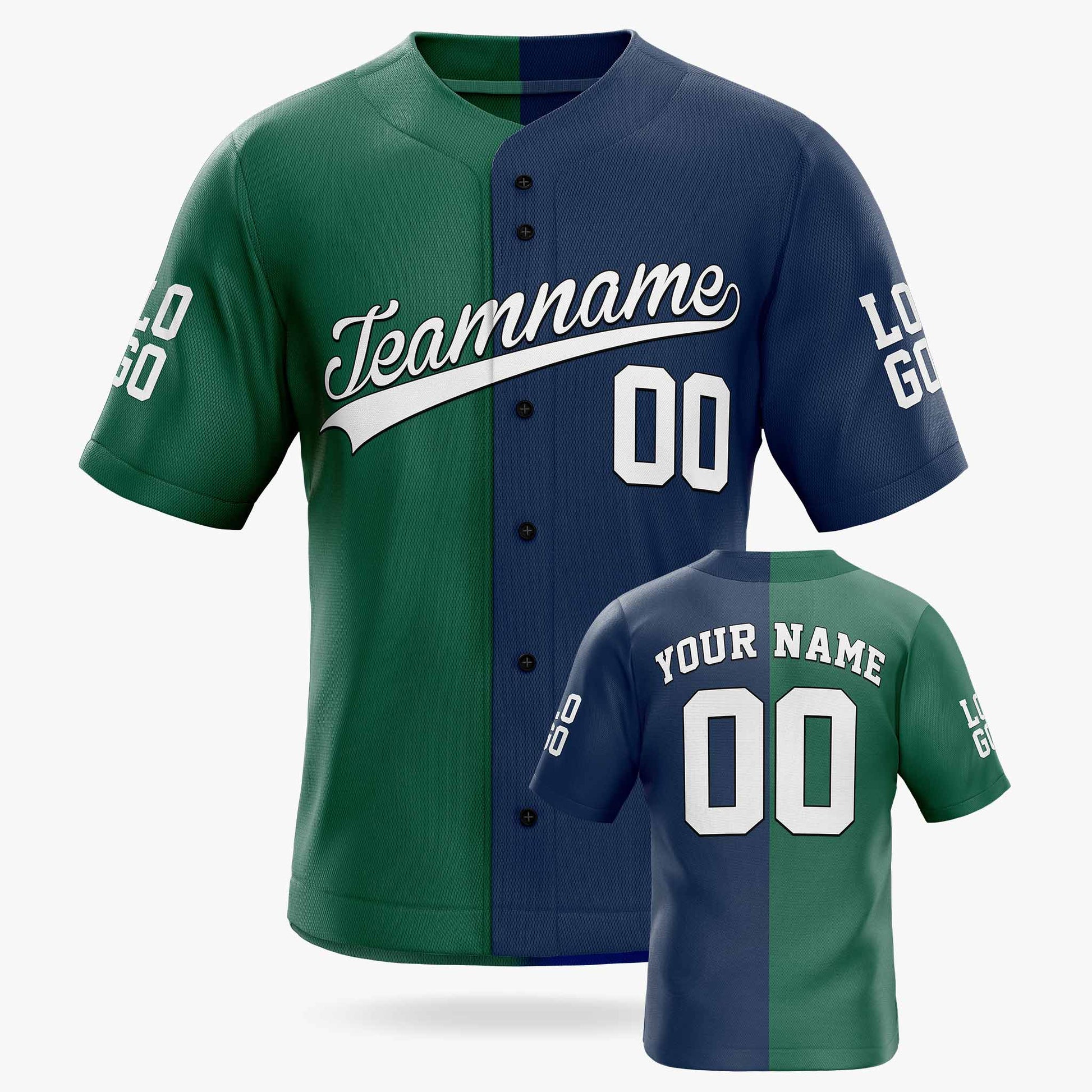 Custom Split Baseball Jersey Green and Navy - Design Your Own