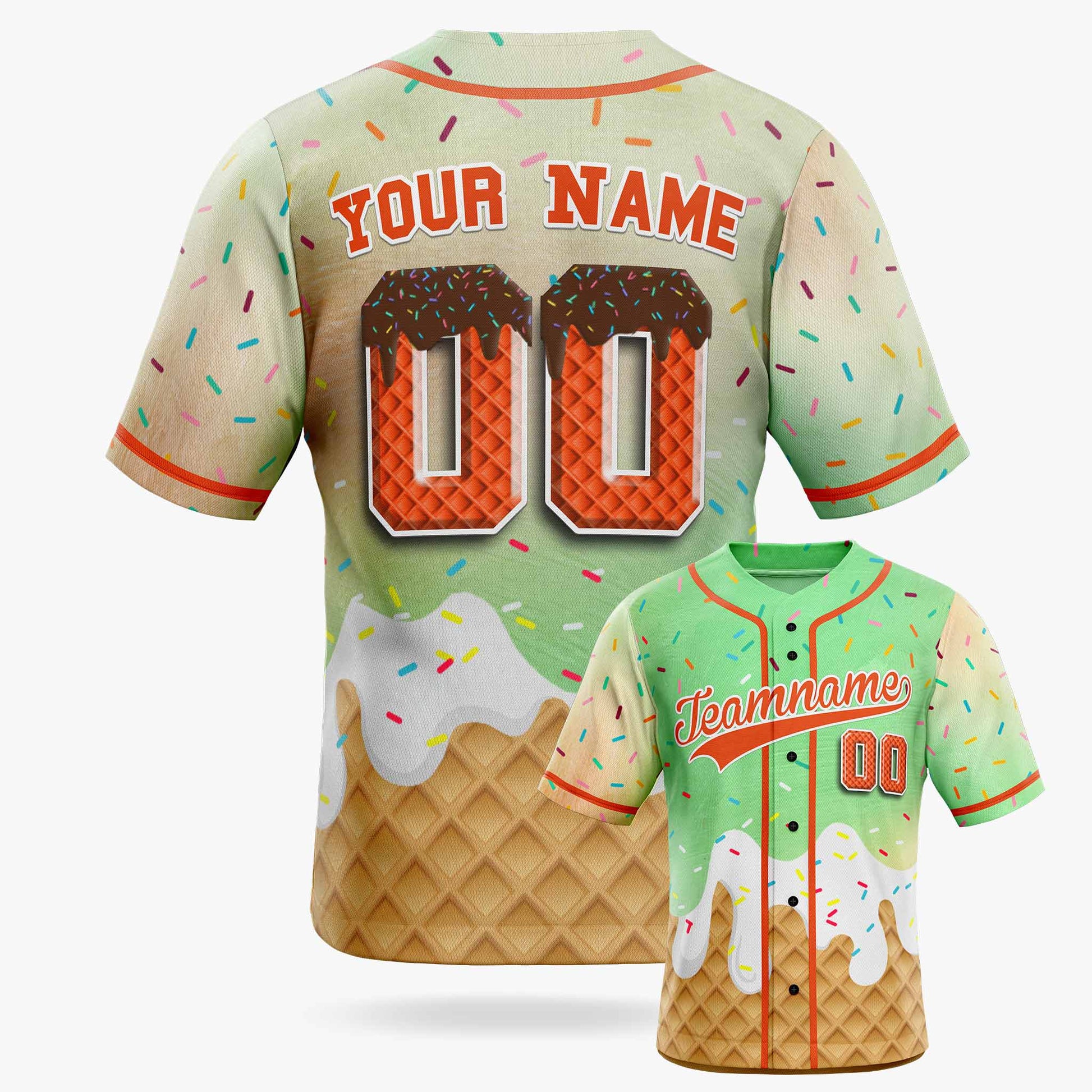 Custom Ice Cream Baseball Jersey Gradient Green and Orange with Piping - Design Your Own