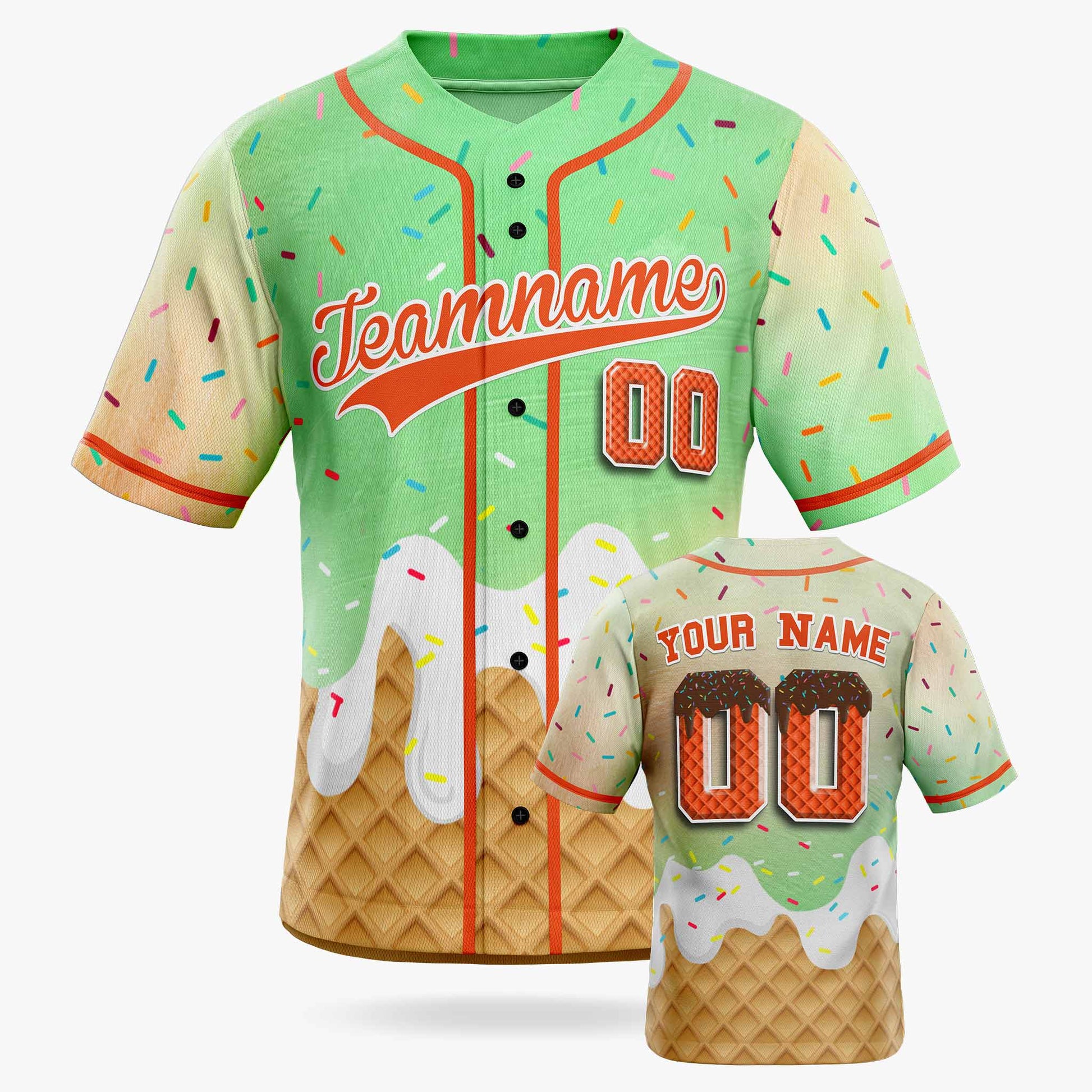 Custom Ice Cream Baseball Jersey Gradient Green and Orange with Piping - Design Your Own