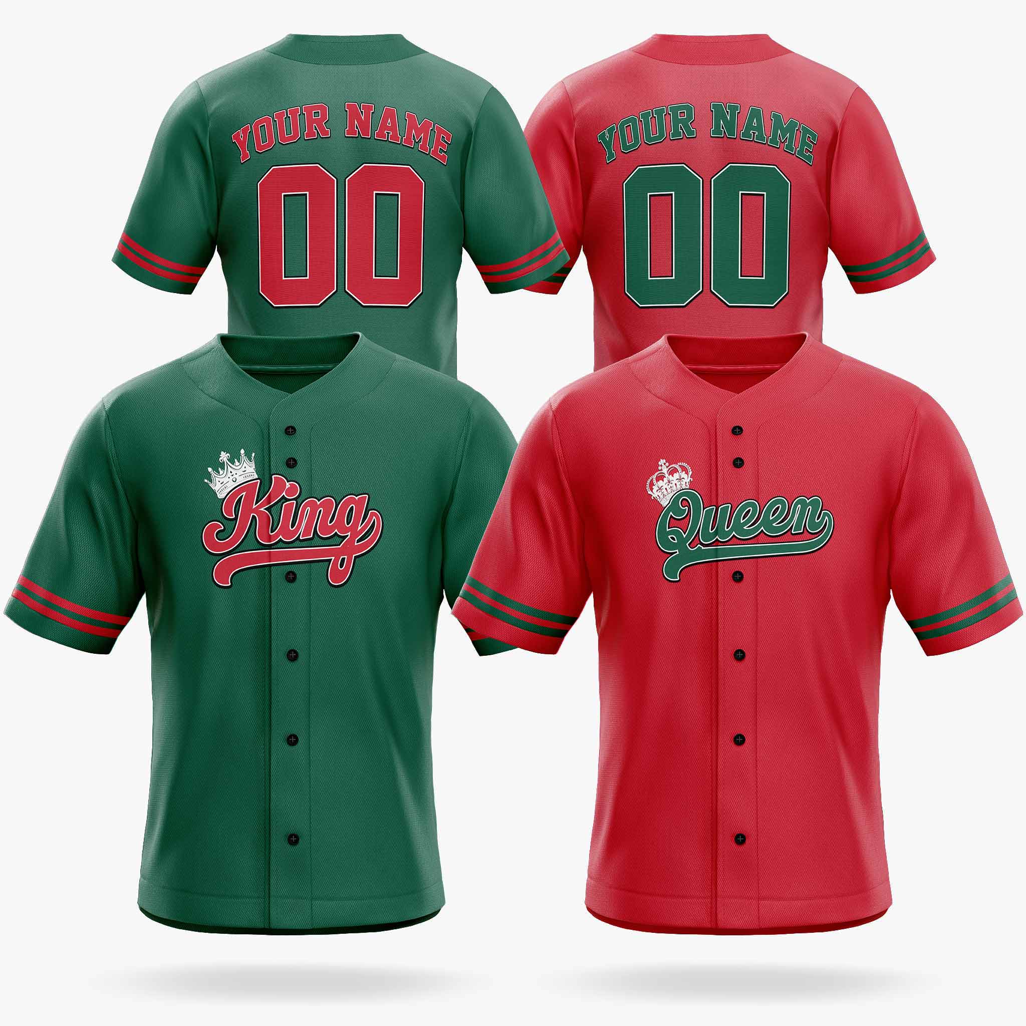 Custom Matching Couple Jerseys Green and Red - King and Queen - Design Your Own