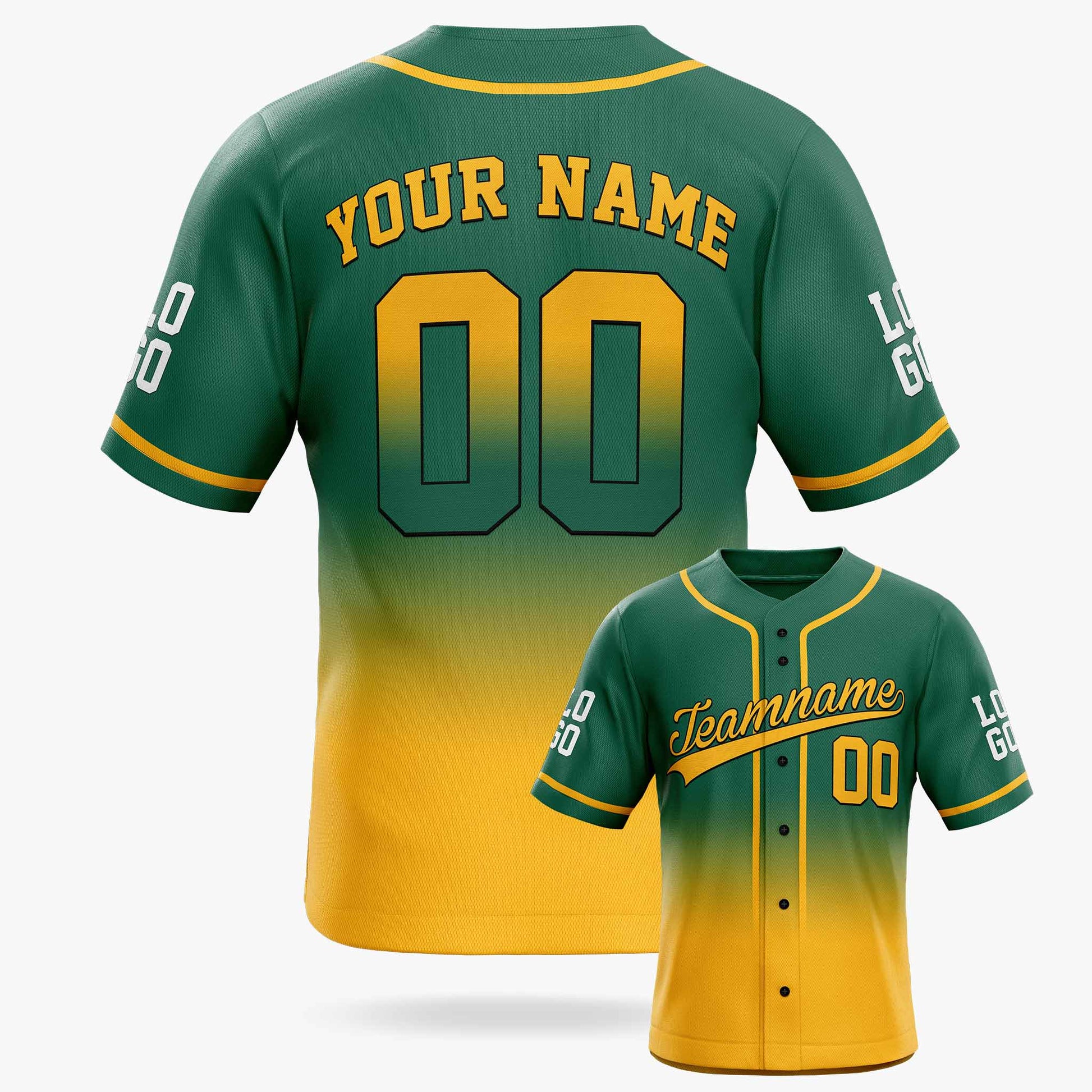 Custom Gradient Baseball Jersey Green and Yellow With Piping - Design Your Own