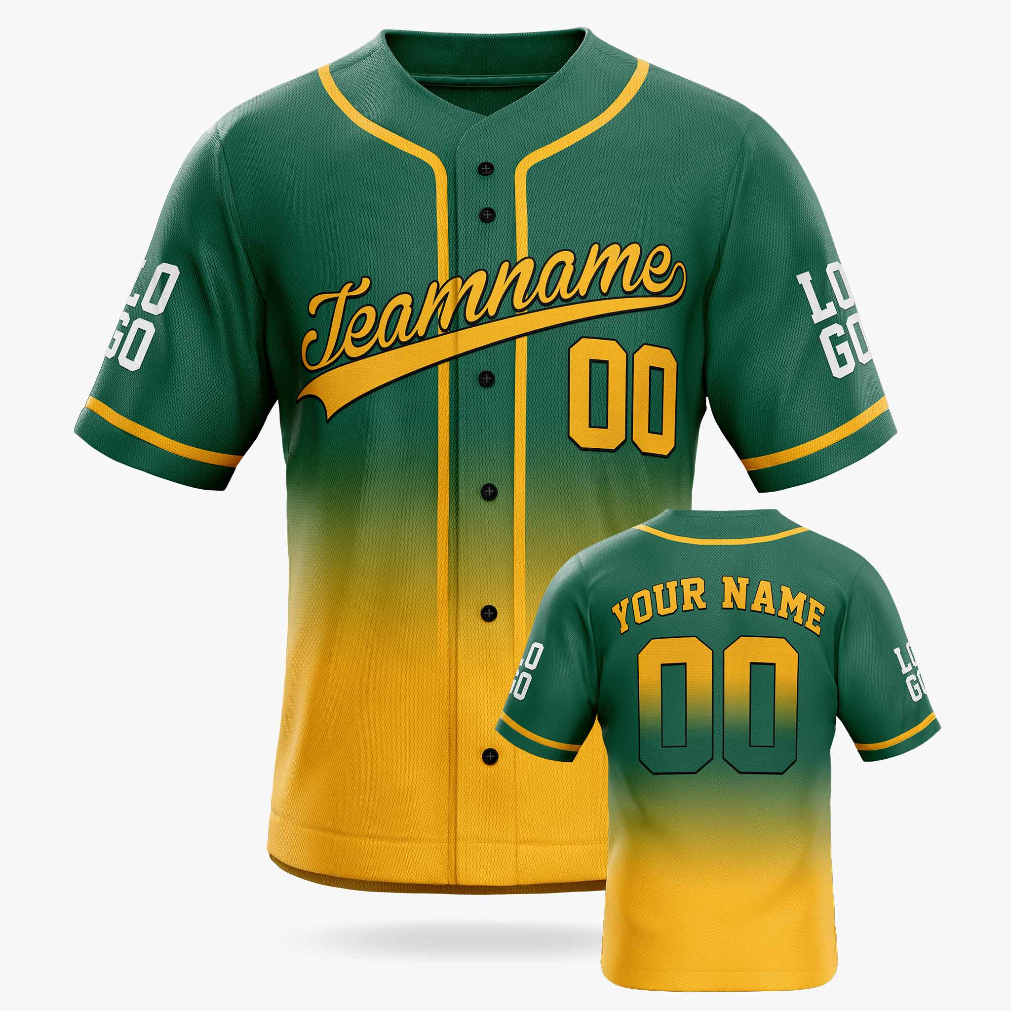 Custom Gradient Baseball Jersey Green and Yellow With Piping - Design Your Own