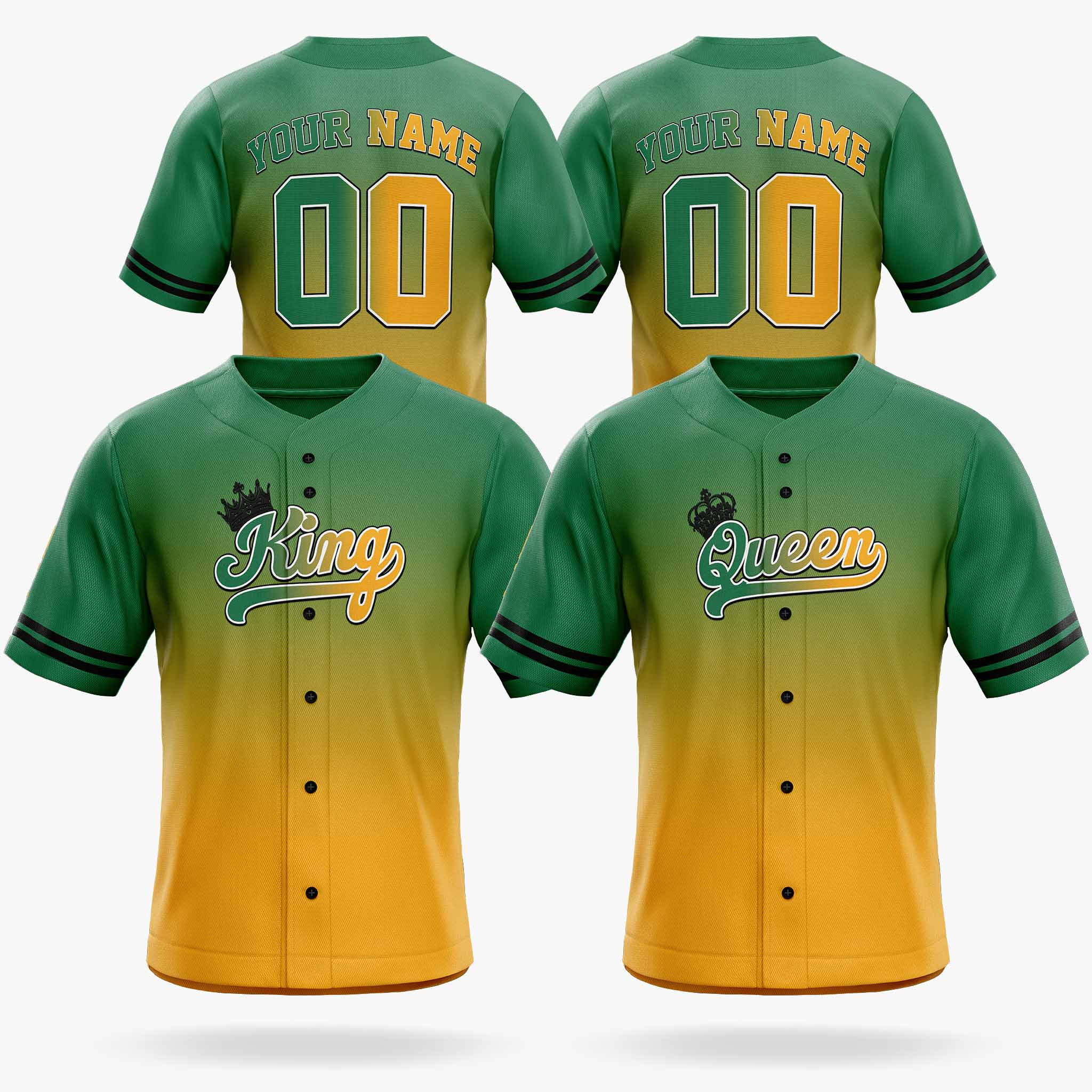 Custom Matching Couple Jerseys Gradient Green and Yellow - King and Queen - Design Your Own