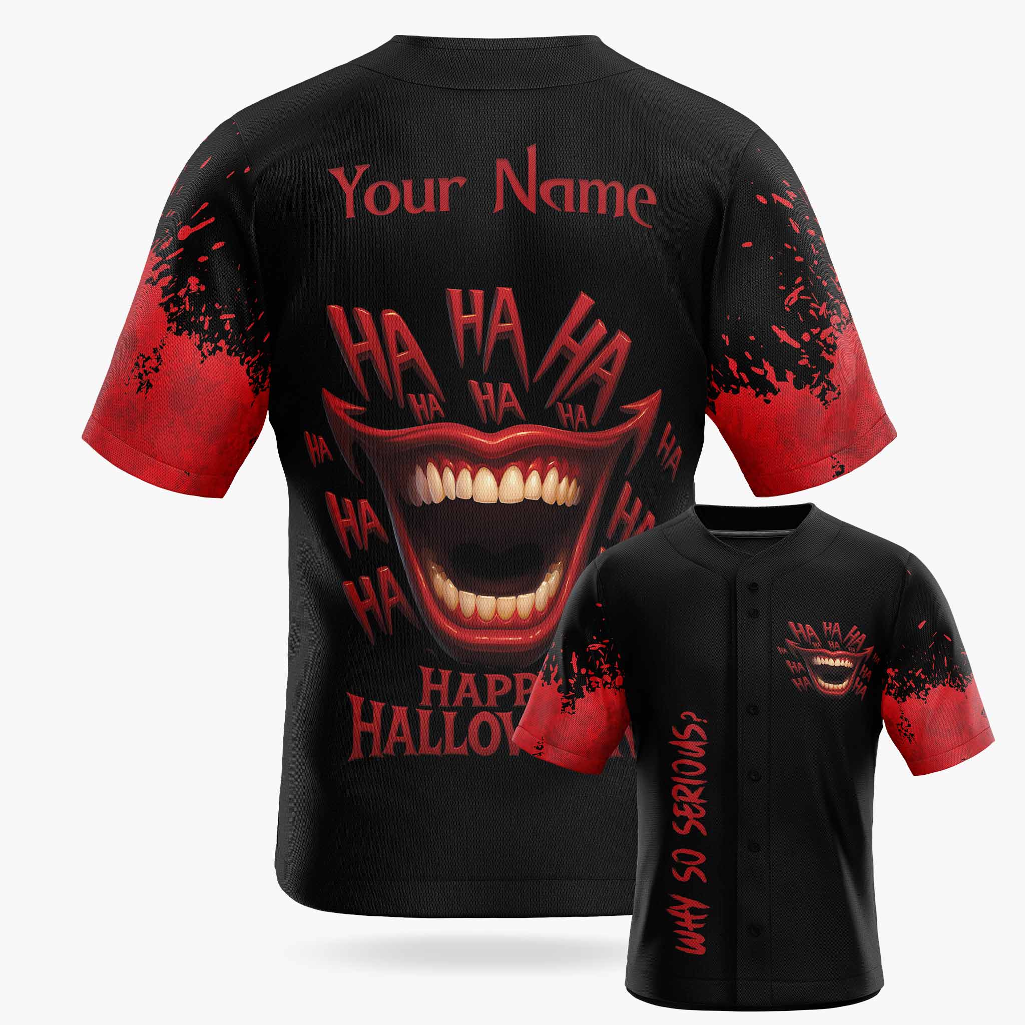 Custom Halloween Baseball Jersey - Horror Movie Design Serious - Add Your Name