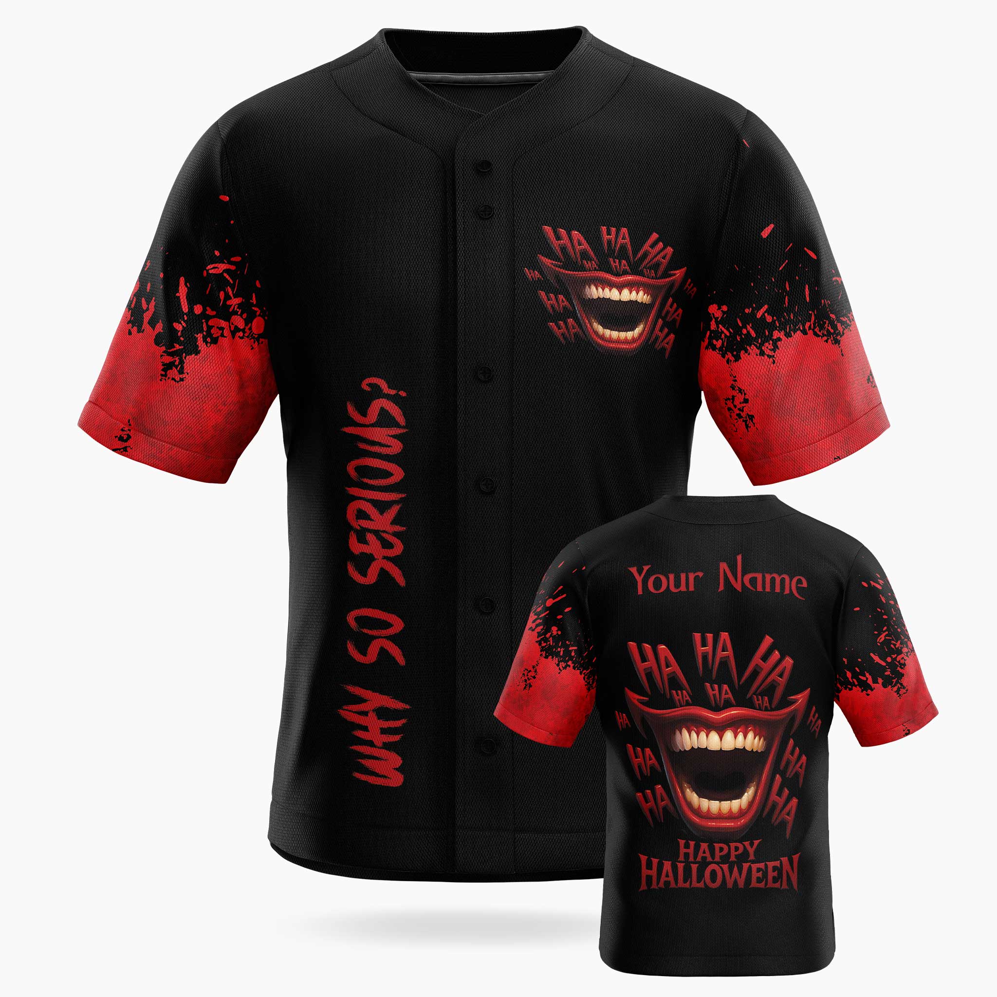 Custom Halloween Baseball Jersey - Horror Movie Design Serious - Add Your Name