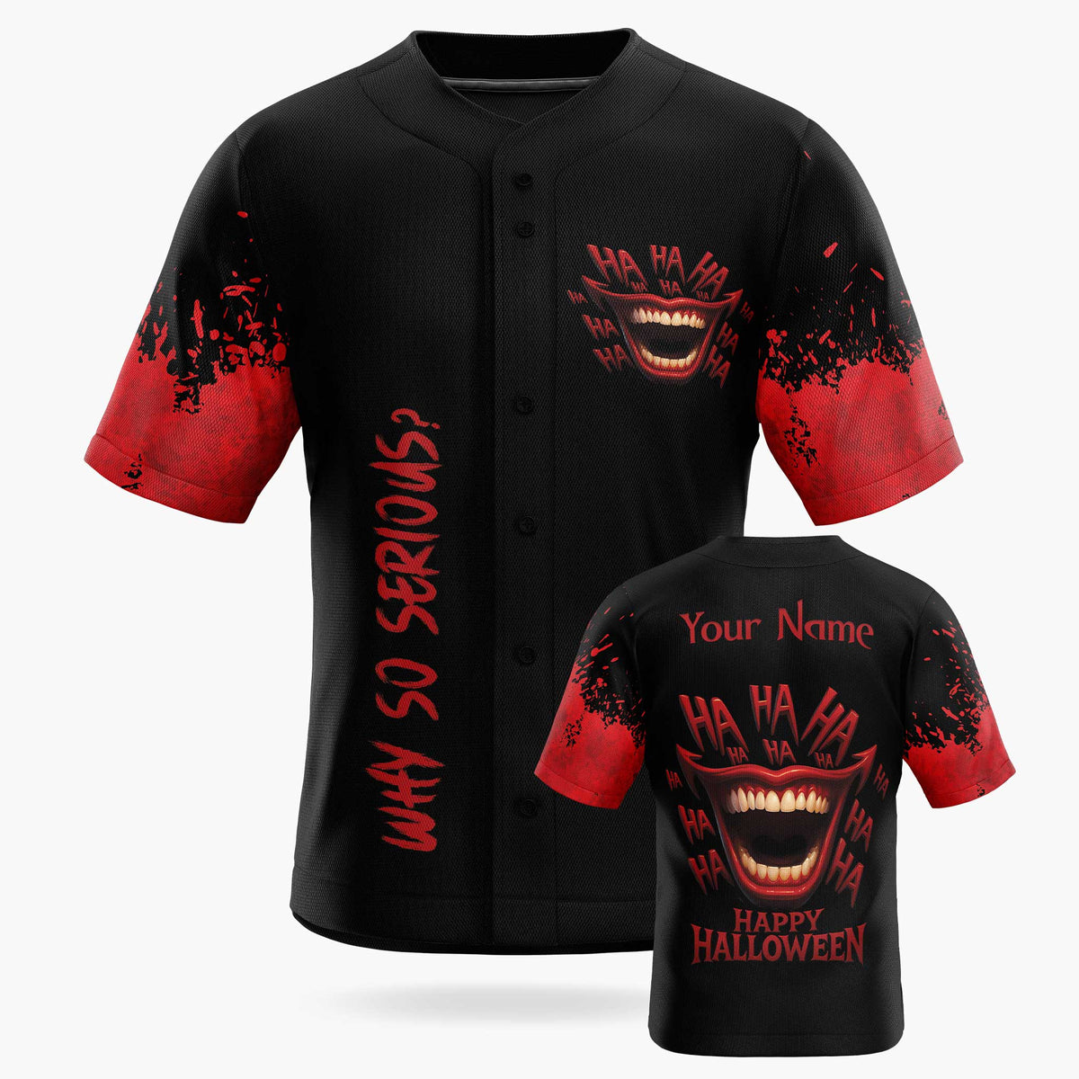 Custom Halloween Baseball Jersey - Horror Movie Design Serious - Add Your Name
