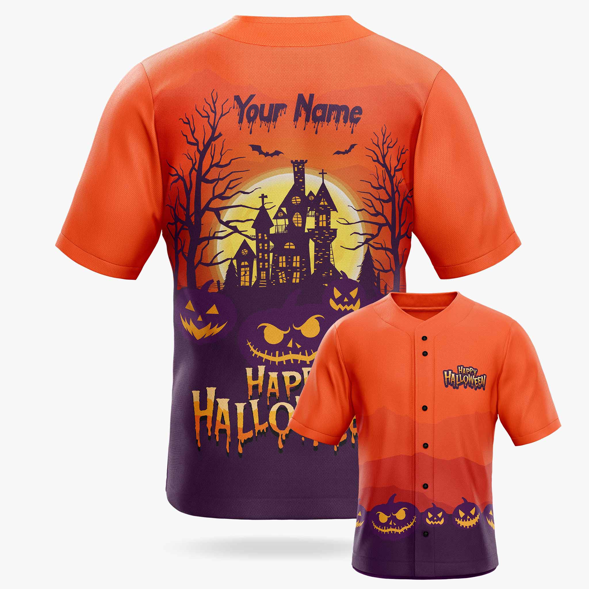 Custom Halloween Baseball Jersey - Horror Movie Design Halloween Castle - Add Your Name