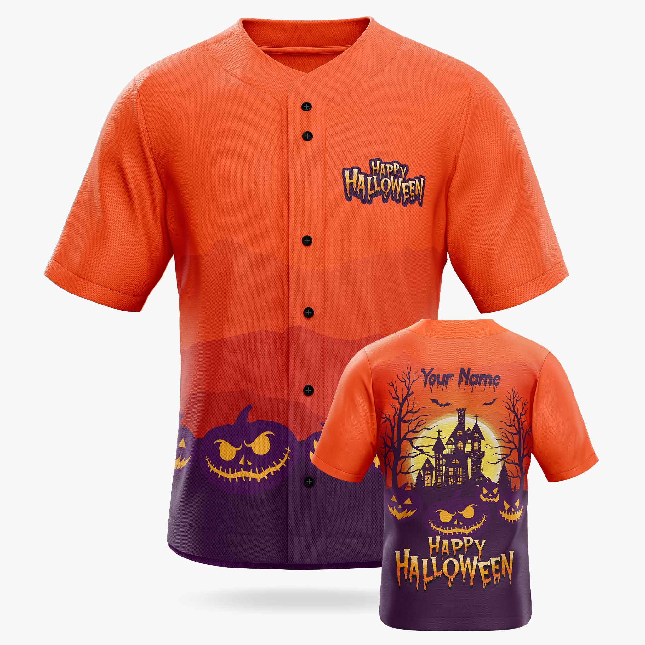 Custom Halloween Baseball Jersey - Horror Movie Design Halloween Castle - Add Your Name