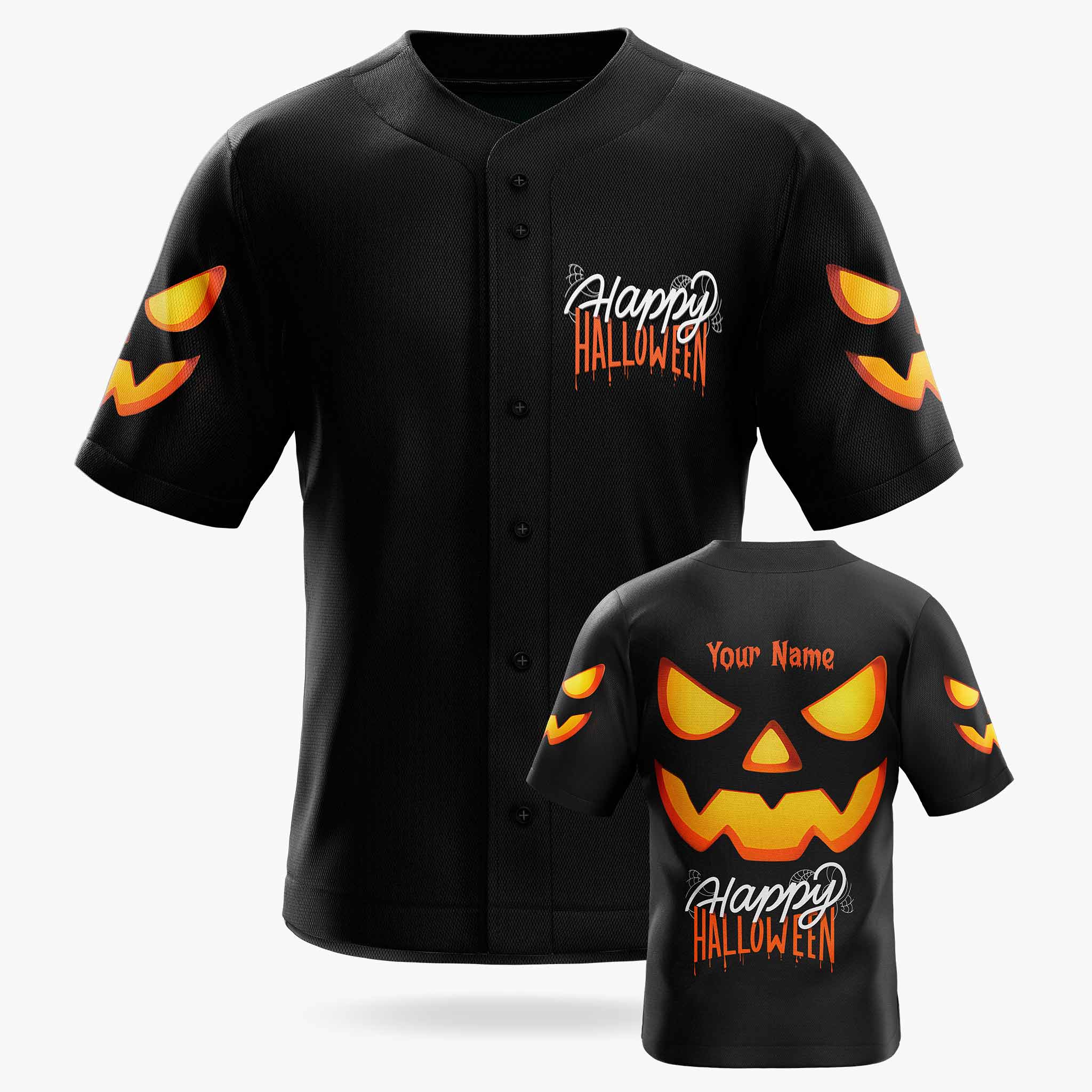 Custom Halloween Baseball Jersey - Horror Movie Design Happy Halloween - Add Your Name