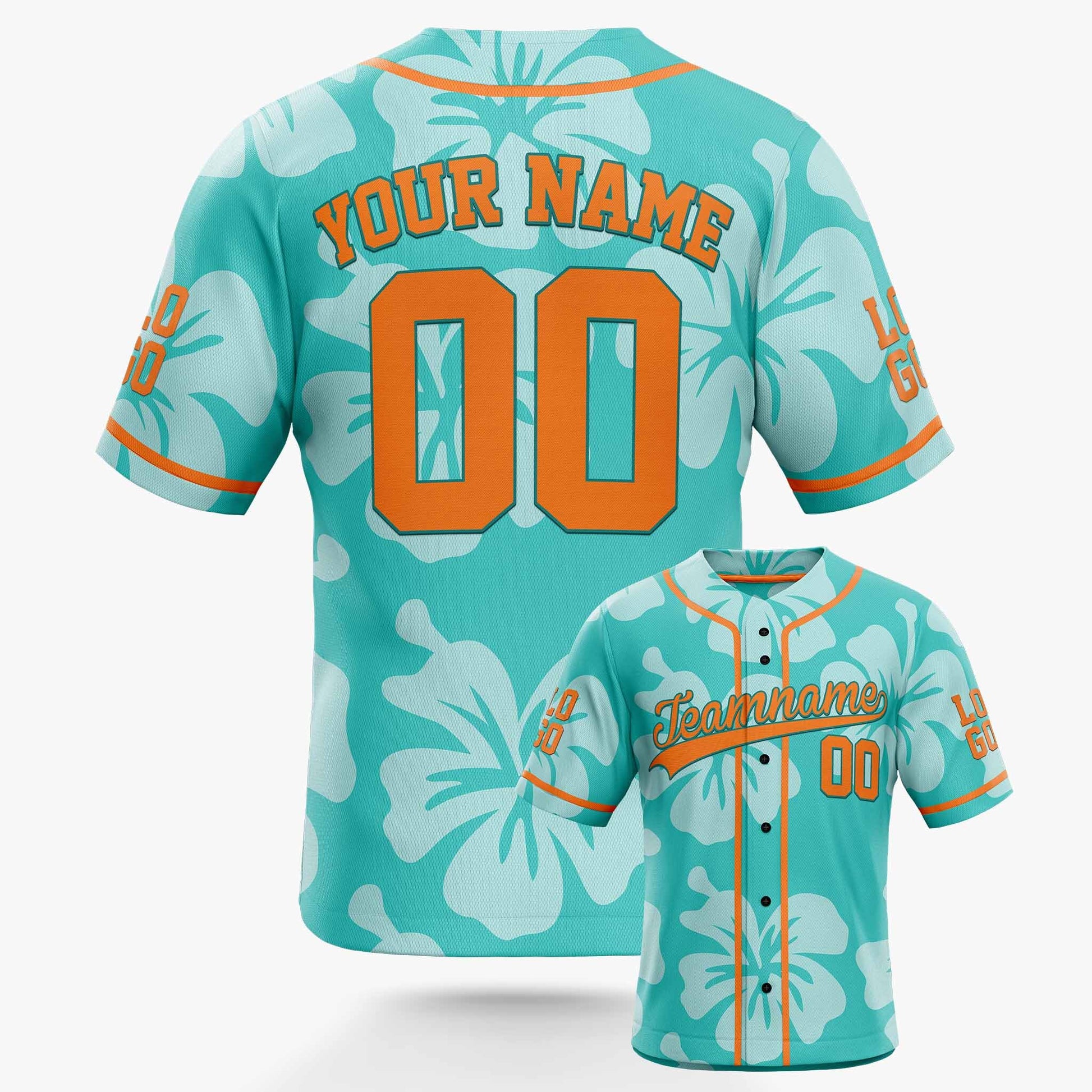 Custom Hawaiian Baseball Jersey Blue and Orange With Piping - Design Your Own