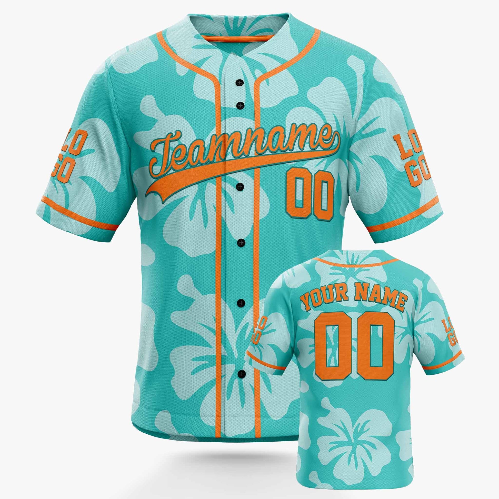 Custom Hawaiian Baseball Jersey Blue and Orange With Piping - Design Your Own