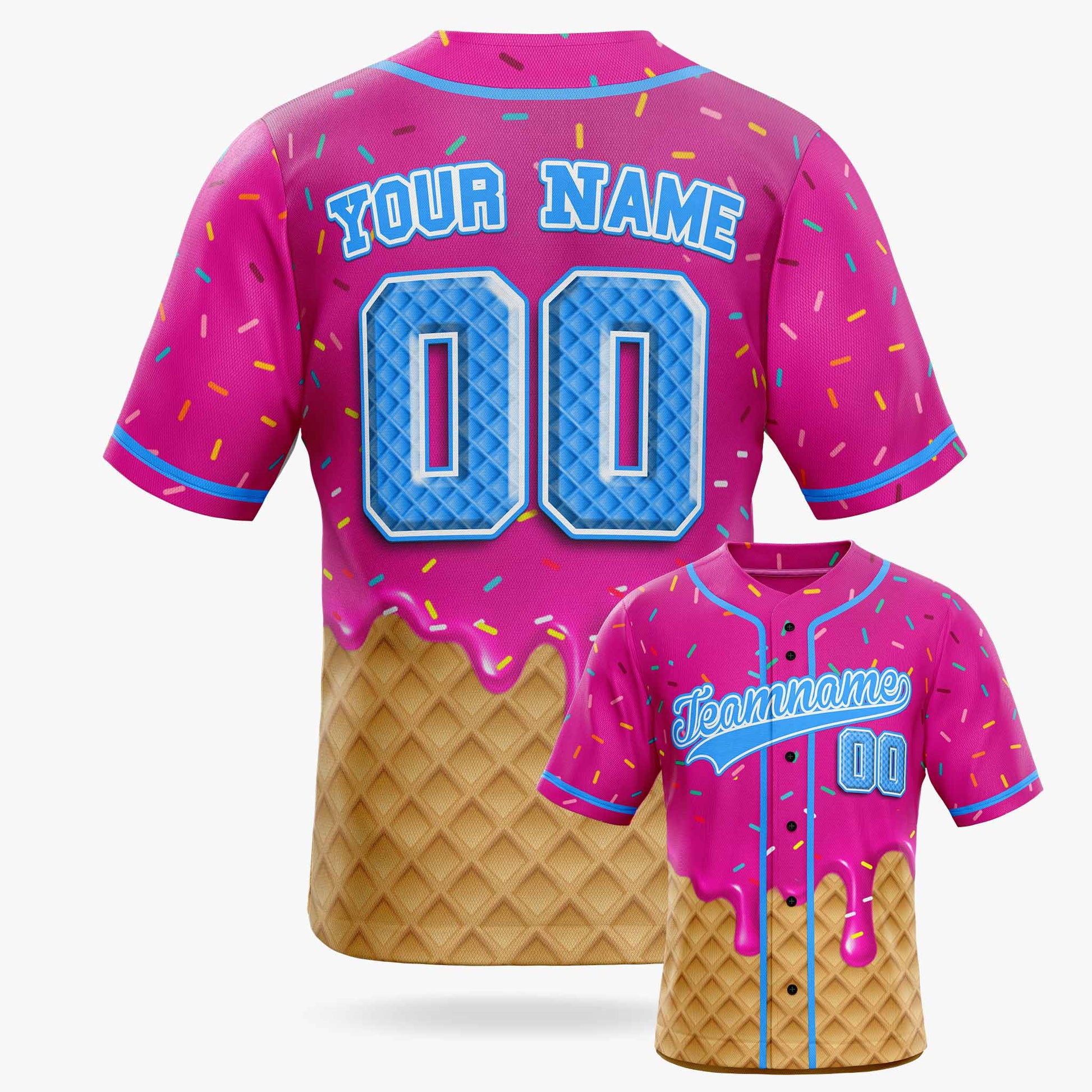 Custom Ice Cream Baseball Jersey Hot Pink and Blue with Piping - Design Your Own