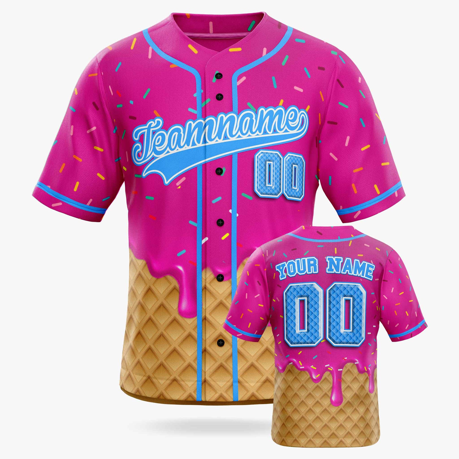 Custom Ice Cream Baseball Jersey Hot Pink and Blue with Piping - Design Your Own
