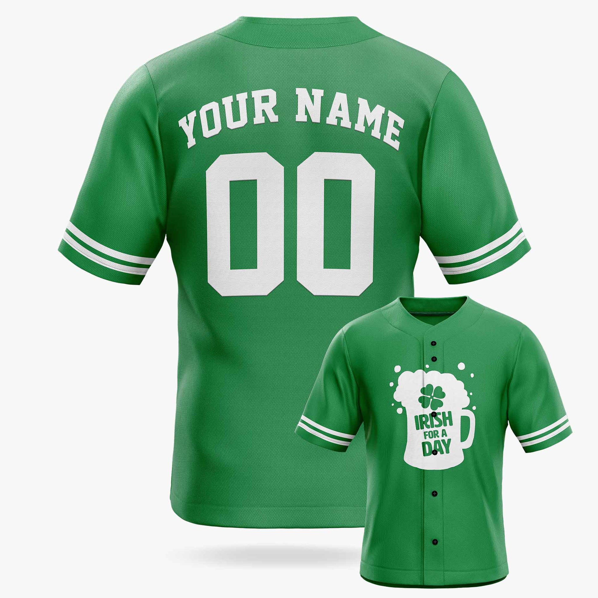 Custom St. Patrick's Day Baseball Jersey Irish for a Day - Design Your Own