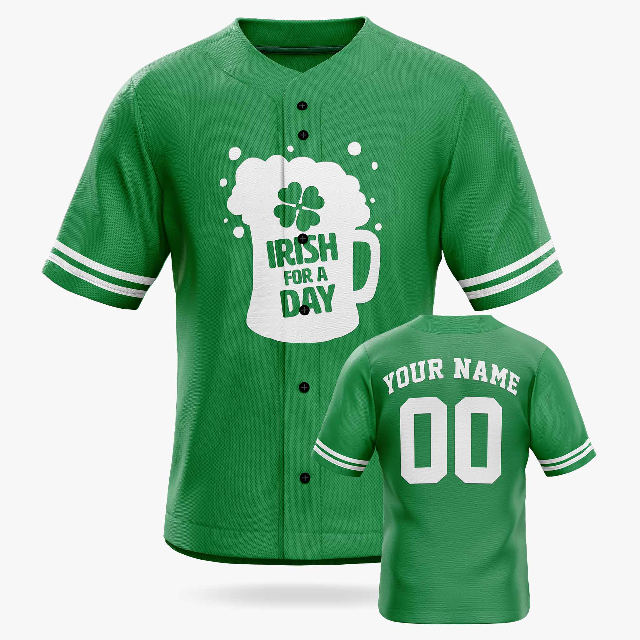 Custom St. Patrick's Day Baseball Jersey Irish for a Day - Design Your Own