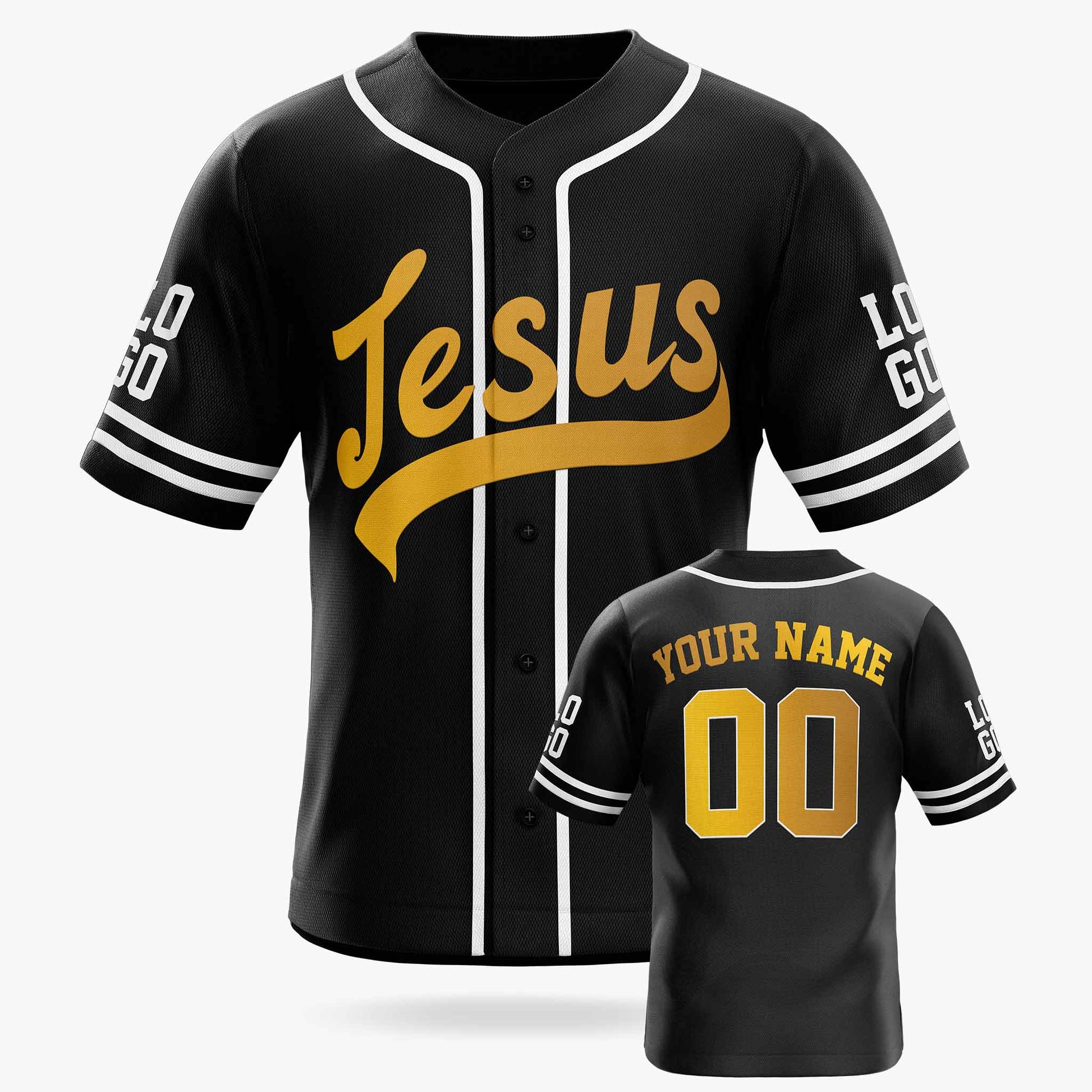 Custom Religious Baseball Jersey – Black Christian Jesus Add Your Name