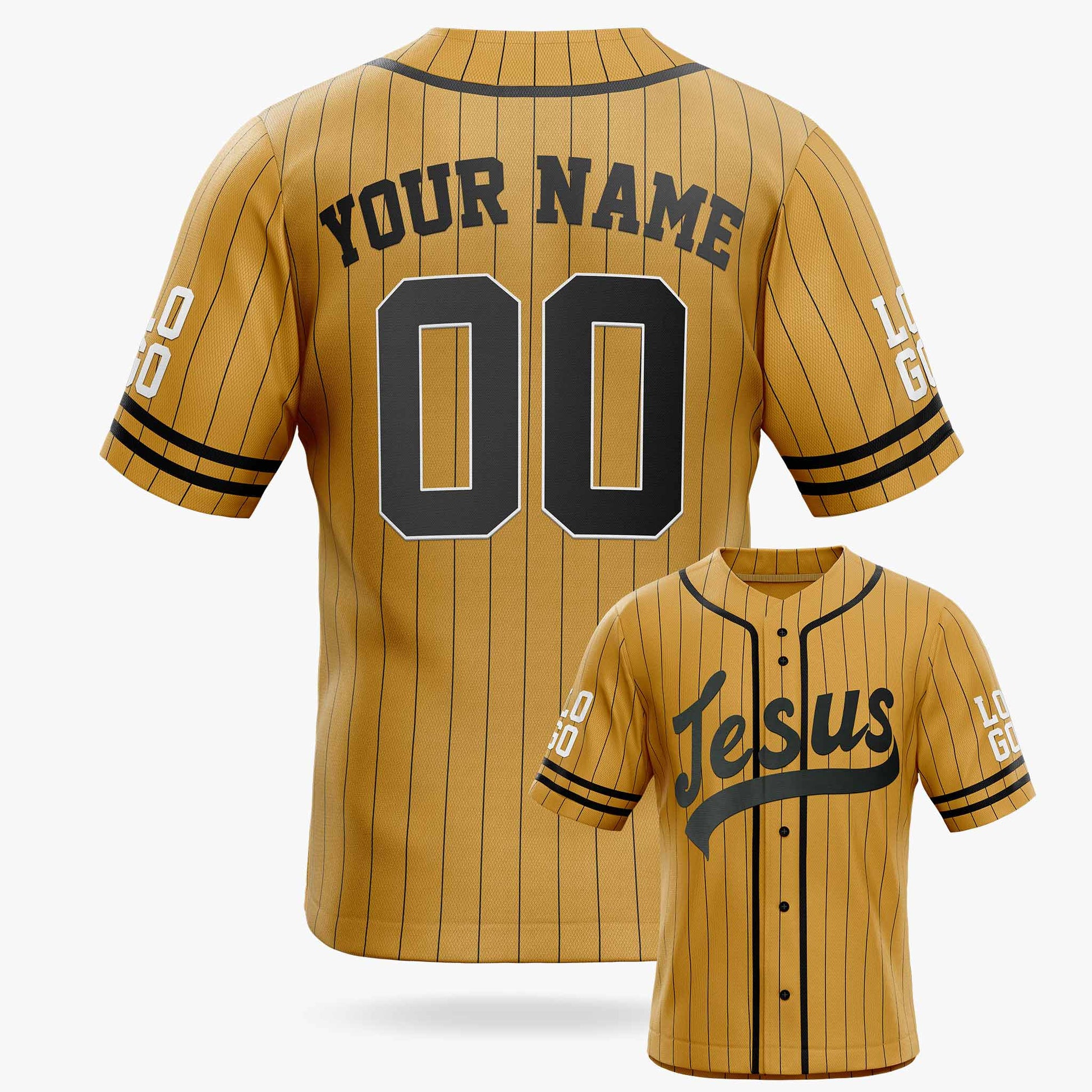 Custom Religious Baseball Jersey – Gold Christian Jesus Add Your Name