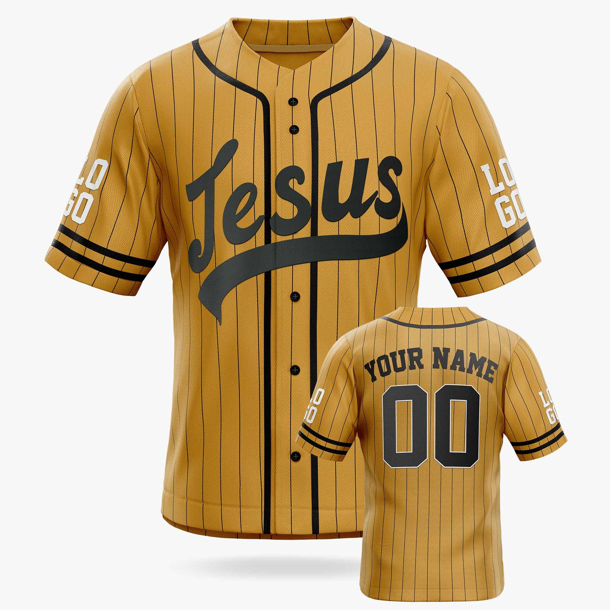 Custom Religious Baseball Jersey – Gold Christian Jesus Add Your Name