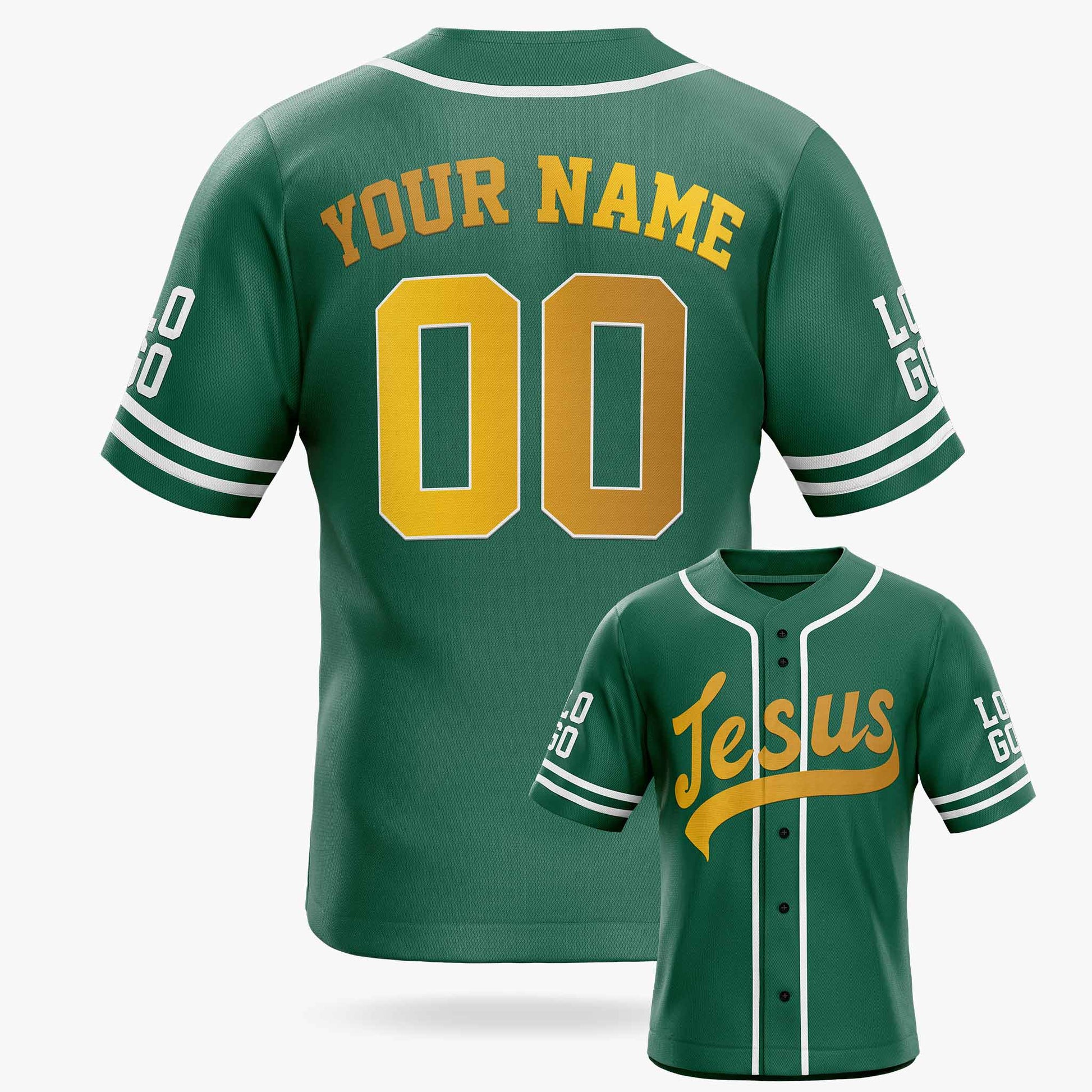 Custom Religious Baseball Jersey – Green Christian Jesus Add Your Name