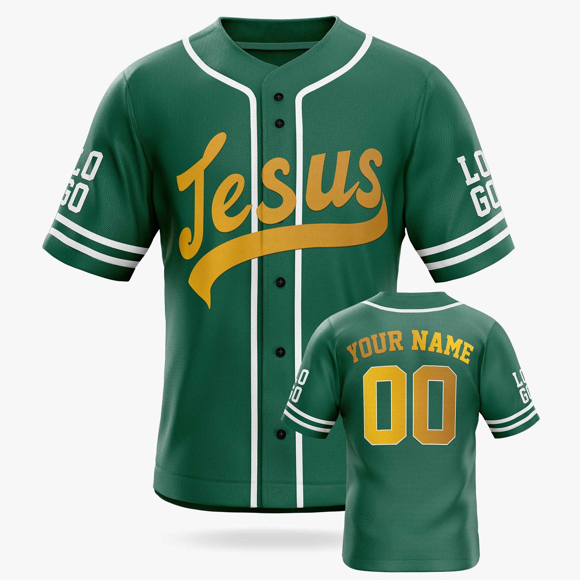 Custom Religious Baseball Jersey – Green Christian Jesus Add Your Name