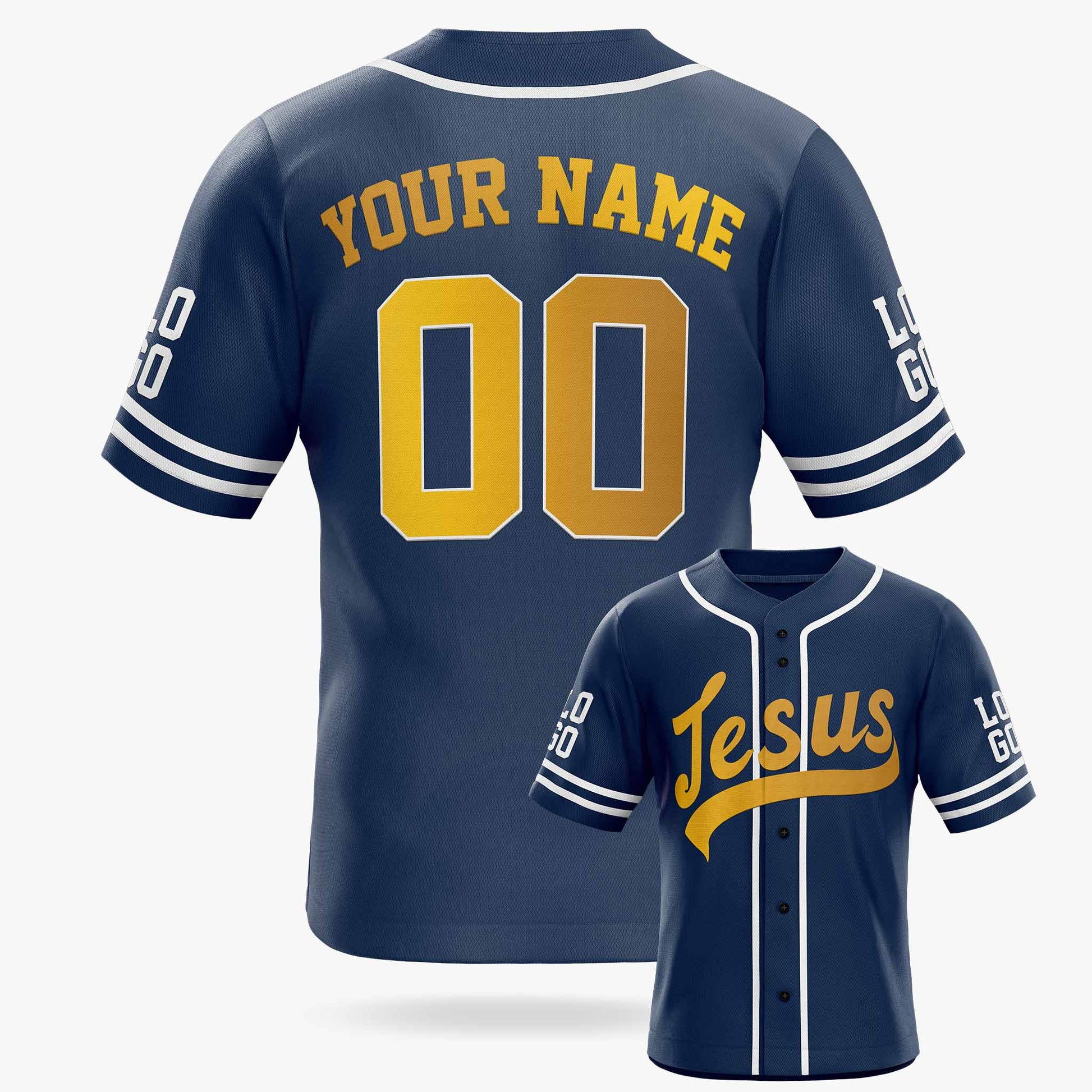 Custom Religious Baseball Jersey – Navy Christian Jesus Add Your Name