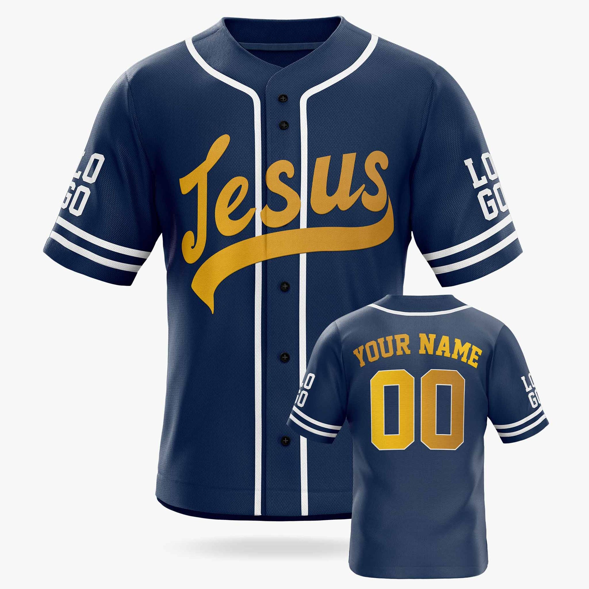 Custom Religious Baseball Jersey – Navy Christian Jesus Add Your Name