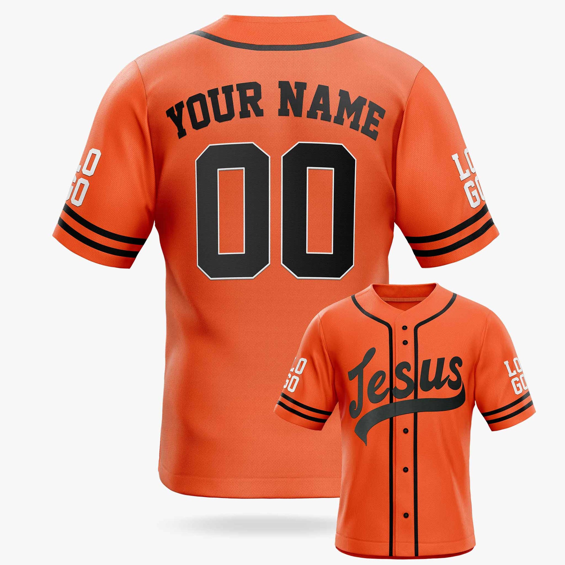 Custom Religious Baseball Jersey – Orange Christian Jesus Add Your Name