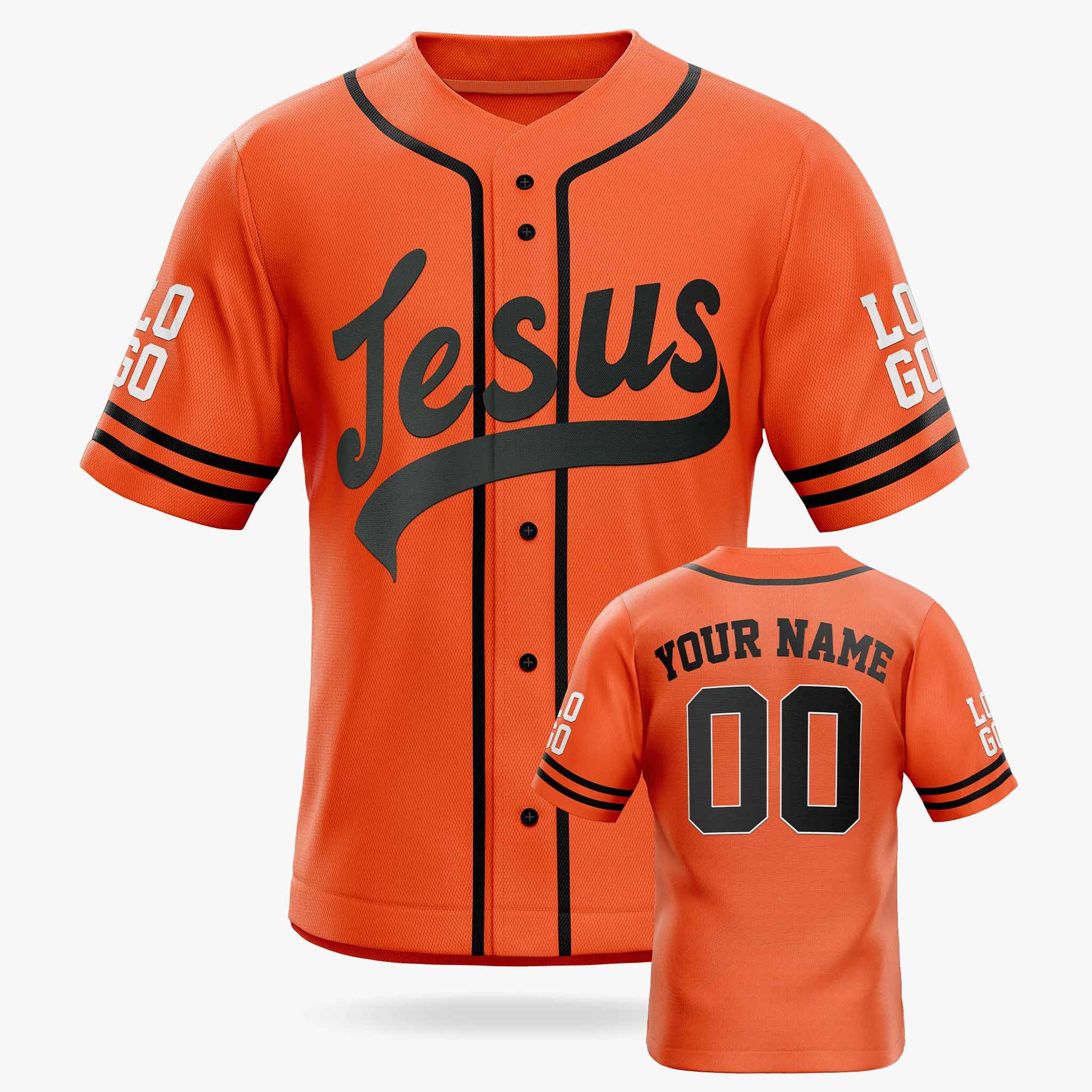 Custom Religious Baseball Jersey – Orange Christian Jesus Add Your Name