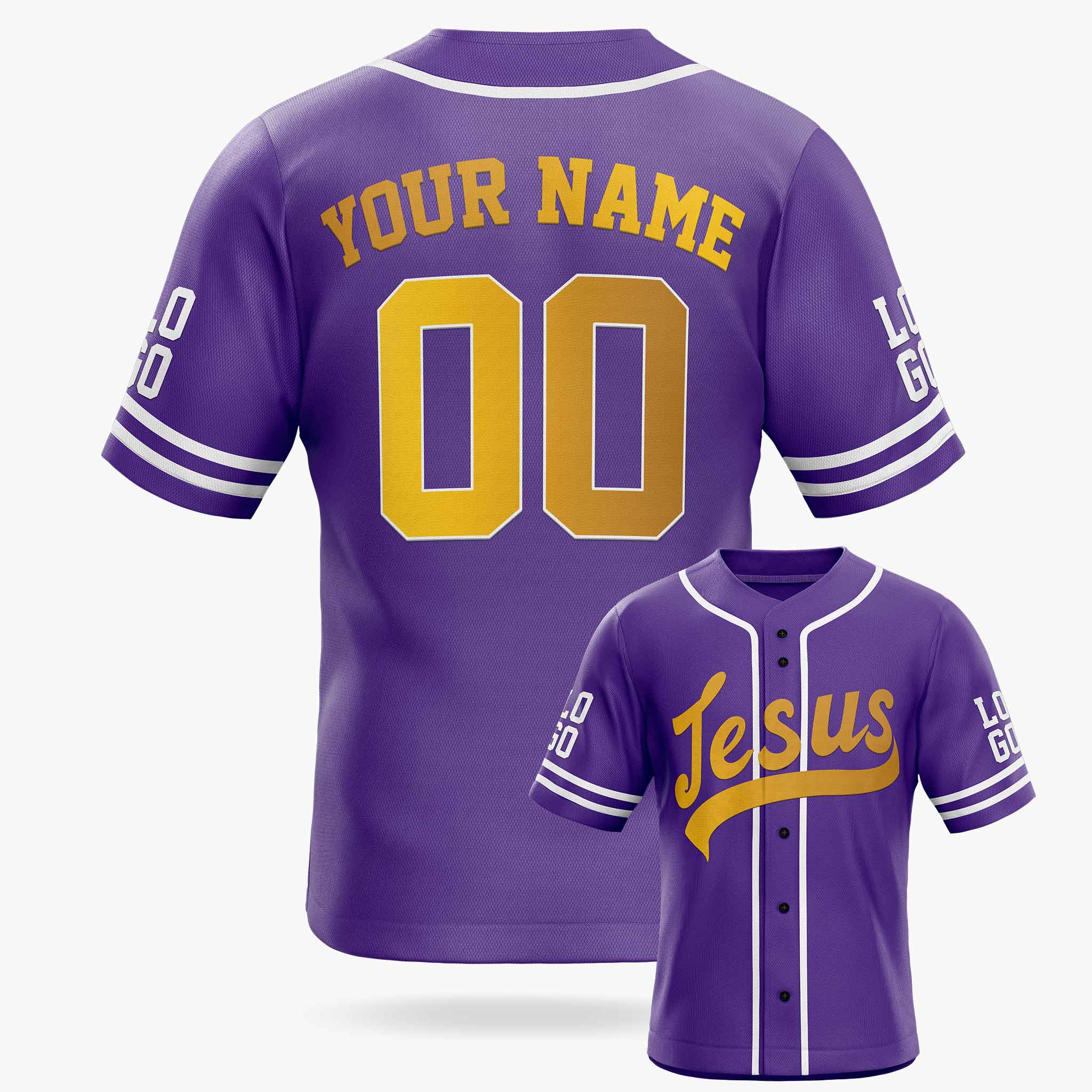 Custom Religious Baseball Jersey – Purple Christian Jesus Add Your Name