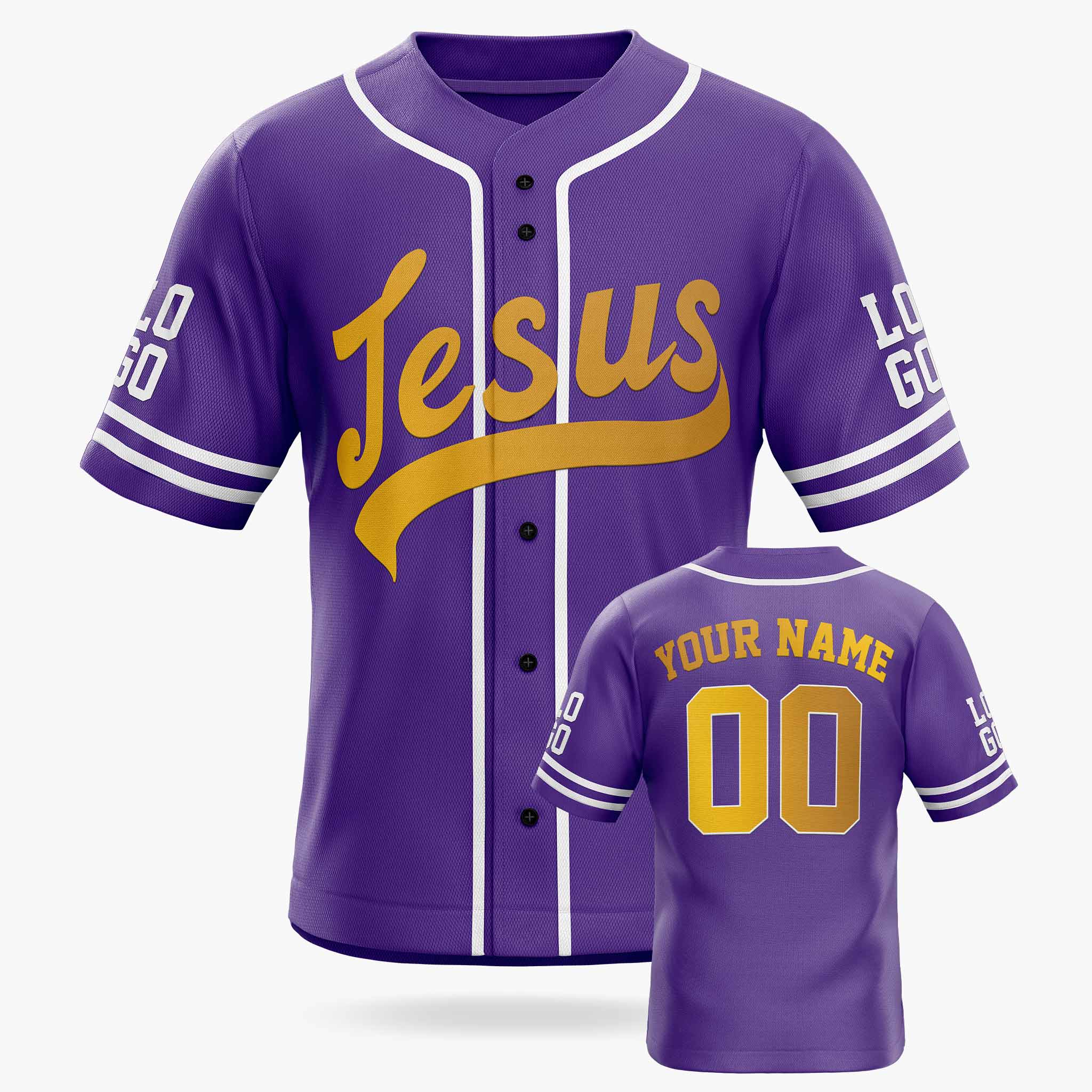Custom Religious Baseball Jersey – Purple Christian Jesus Add Your Name