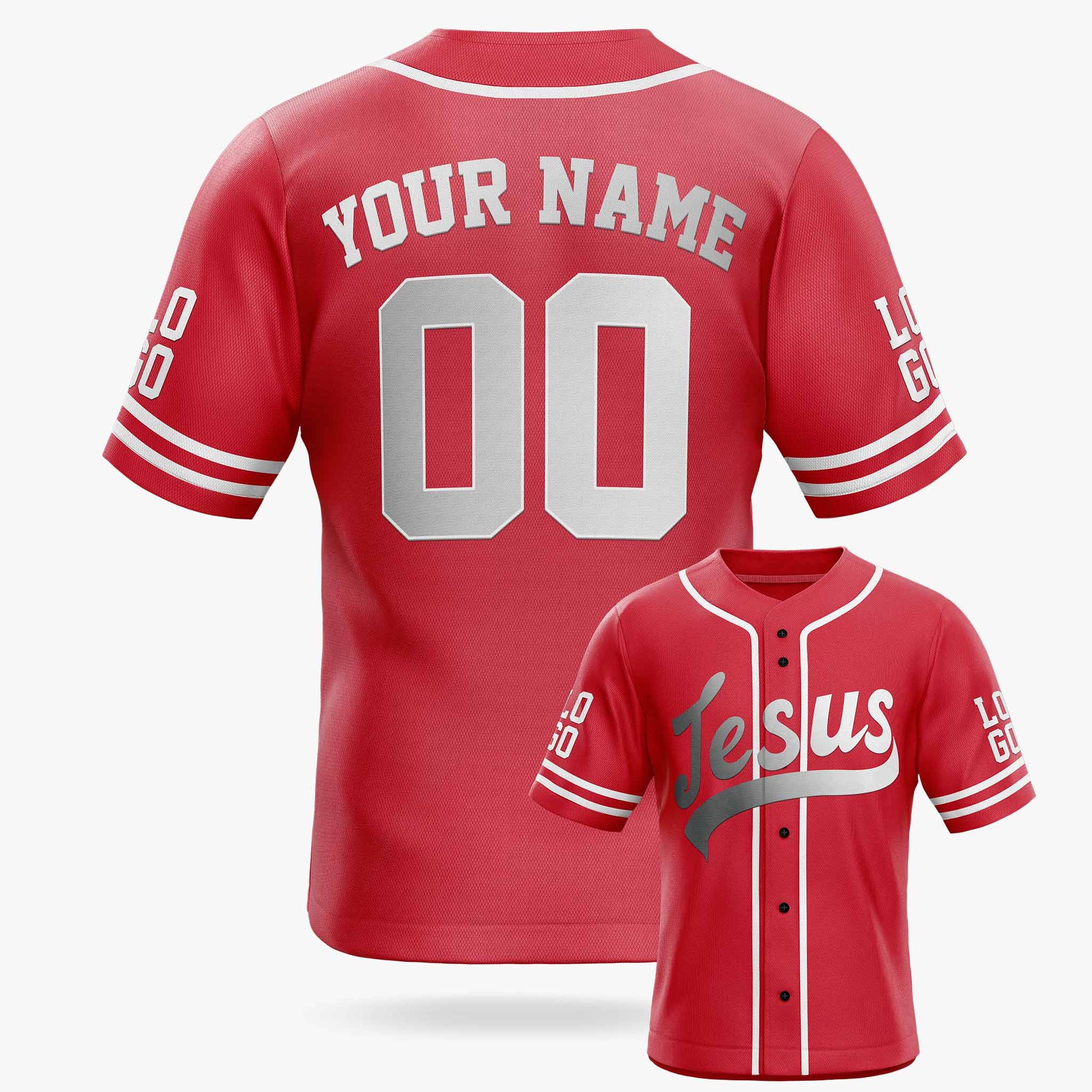 Custom Religious Baseball Jersey – Red Christian Jesus Add Your Name