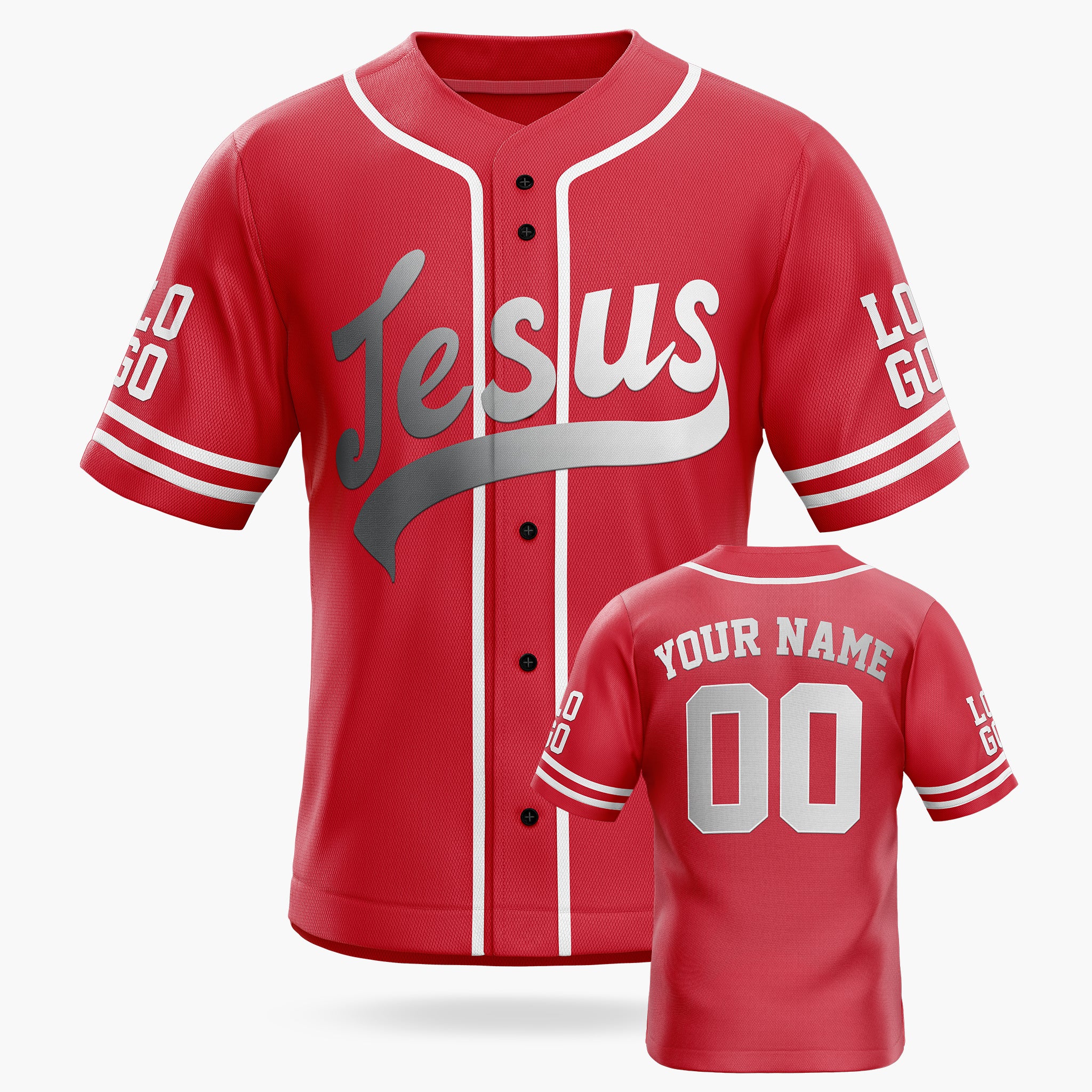 Custom Religious Baseball Jersey – Red Christian Jesus Add Your Name