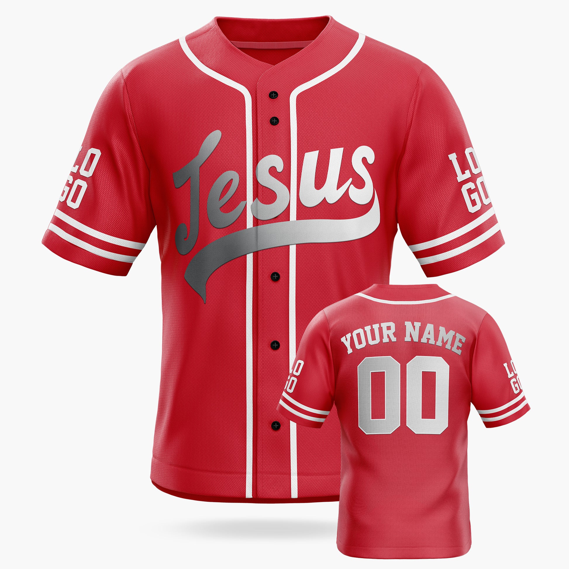 Custom Religious Baseball Jersey – Red Christian Jesus Add Your Name