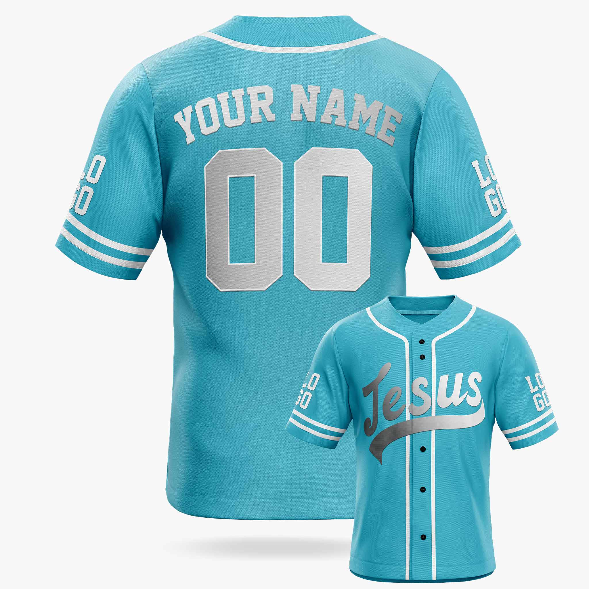 Custom Religious Baseball Jersey – Turquoise Christian Jesus Add Your Name