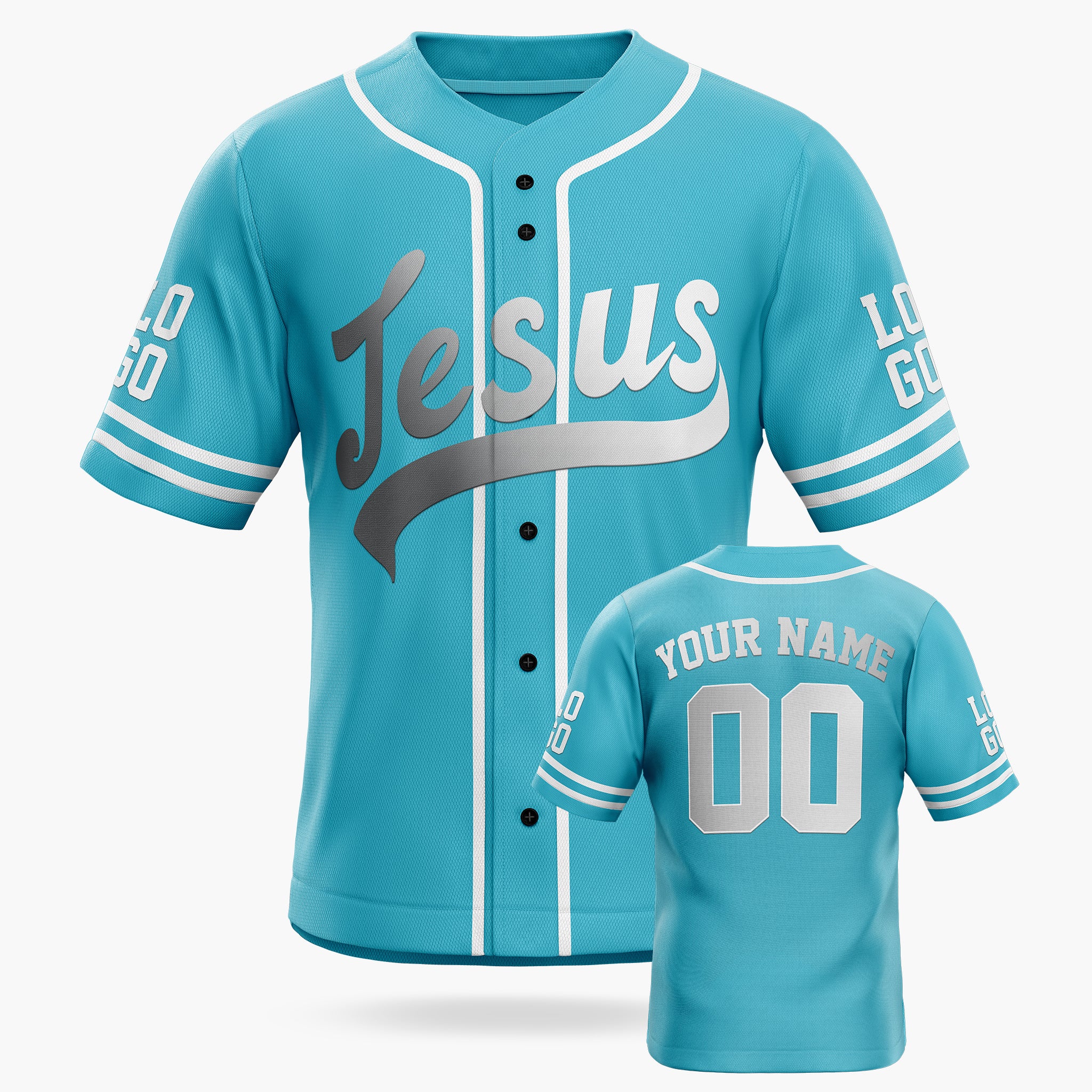Custom Religious Baseball Jersey – Turquoise Christian Jesus Add Your Name