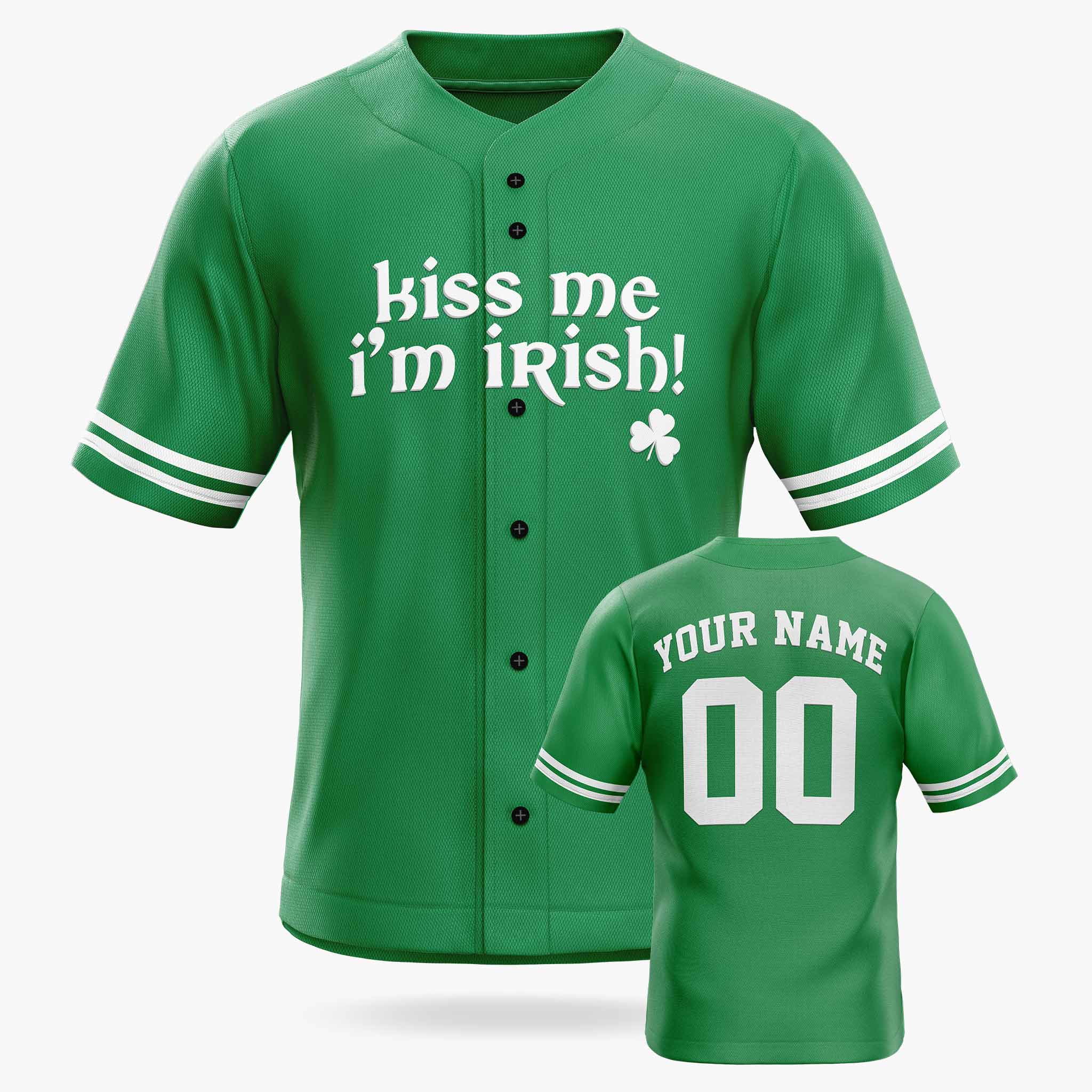 Custom St. Patrick's Day Baseball Jersey Kiss Me I'm Irish - Design Your Own