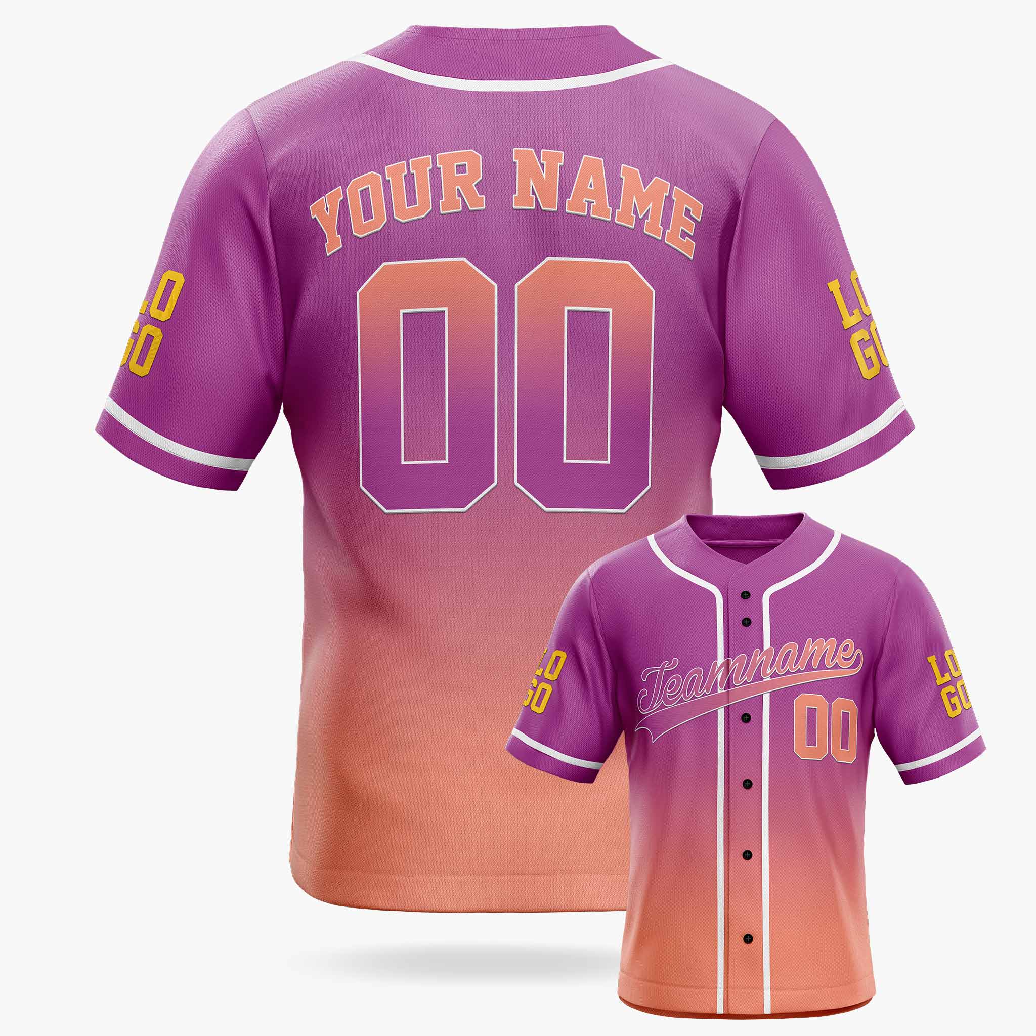 Custom Gradient Baseball Jersey Lavender and Peach With White Piping - Design Your Own