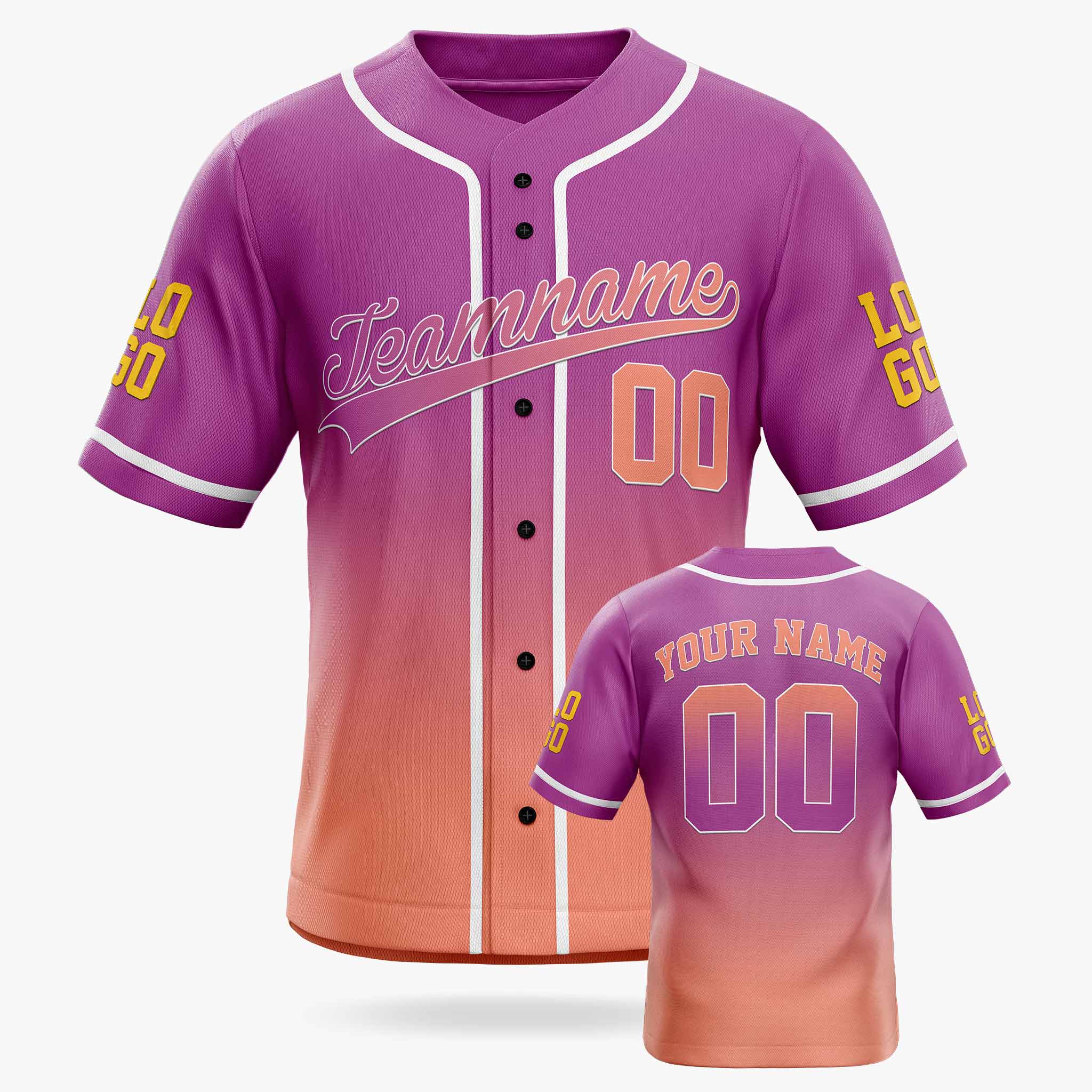 Custom Gradient Baseball Jersey Lavender and Peach With White Piping - Design Your Own