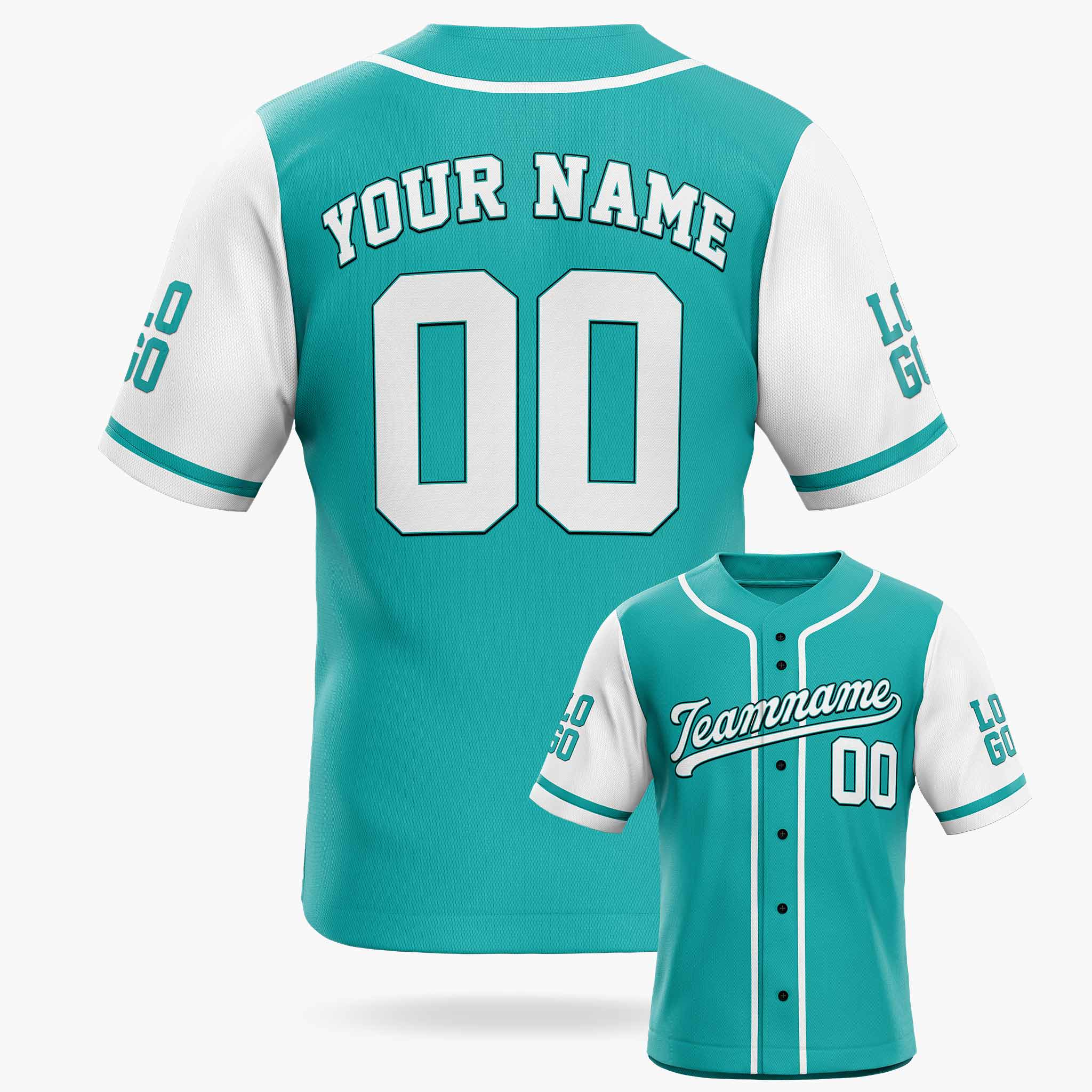Custom Baseball Jersey Light Aqua and White With Piping - Design Your Own