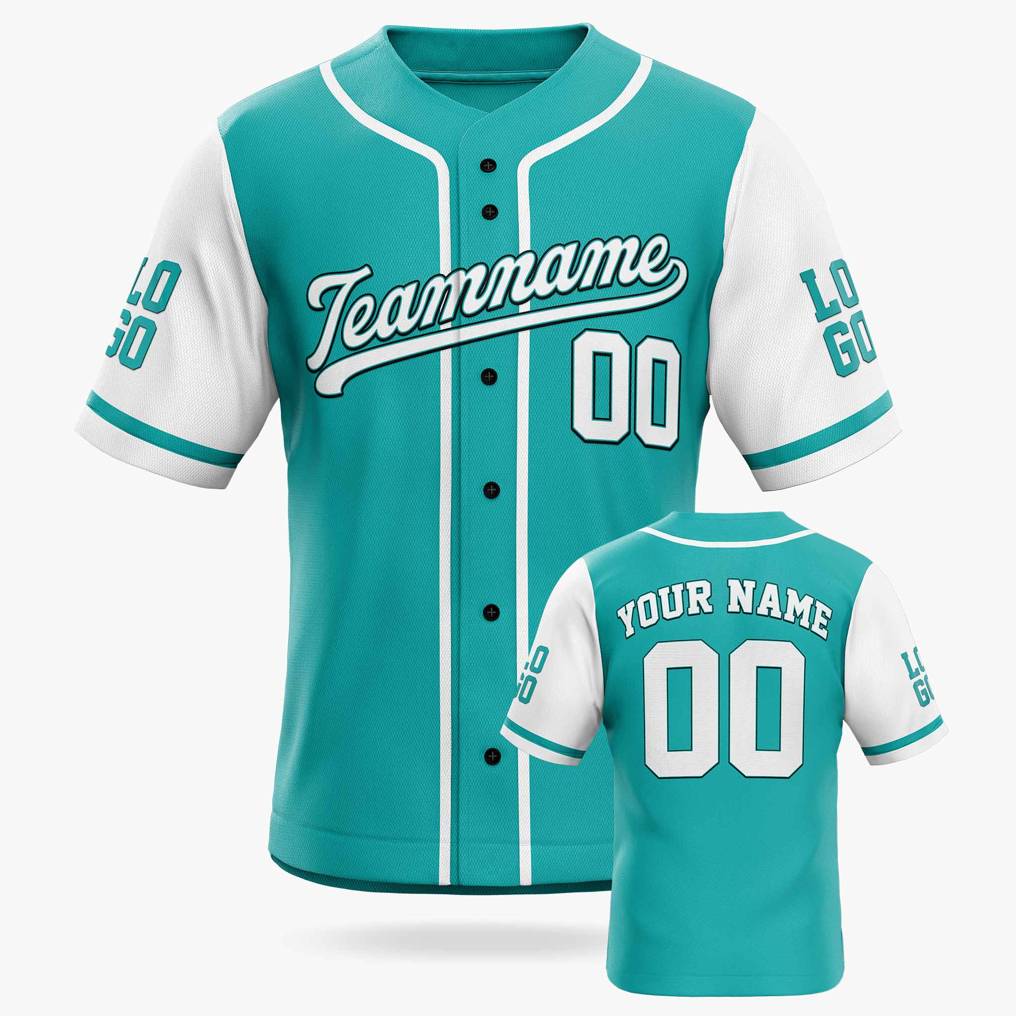 Custom Baseball Jersey Light Aqua and White With Piping - Design Your Own