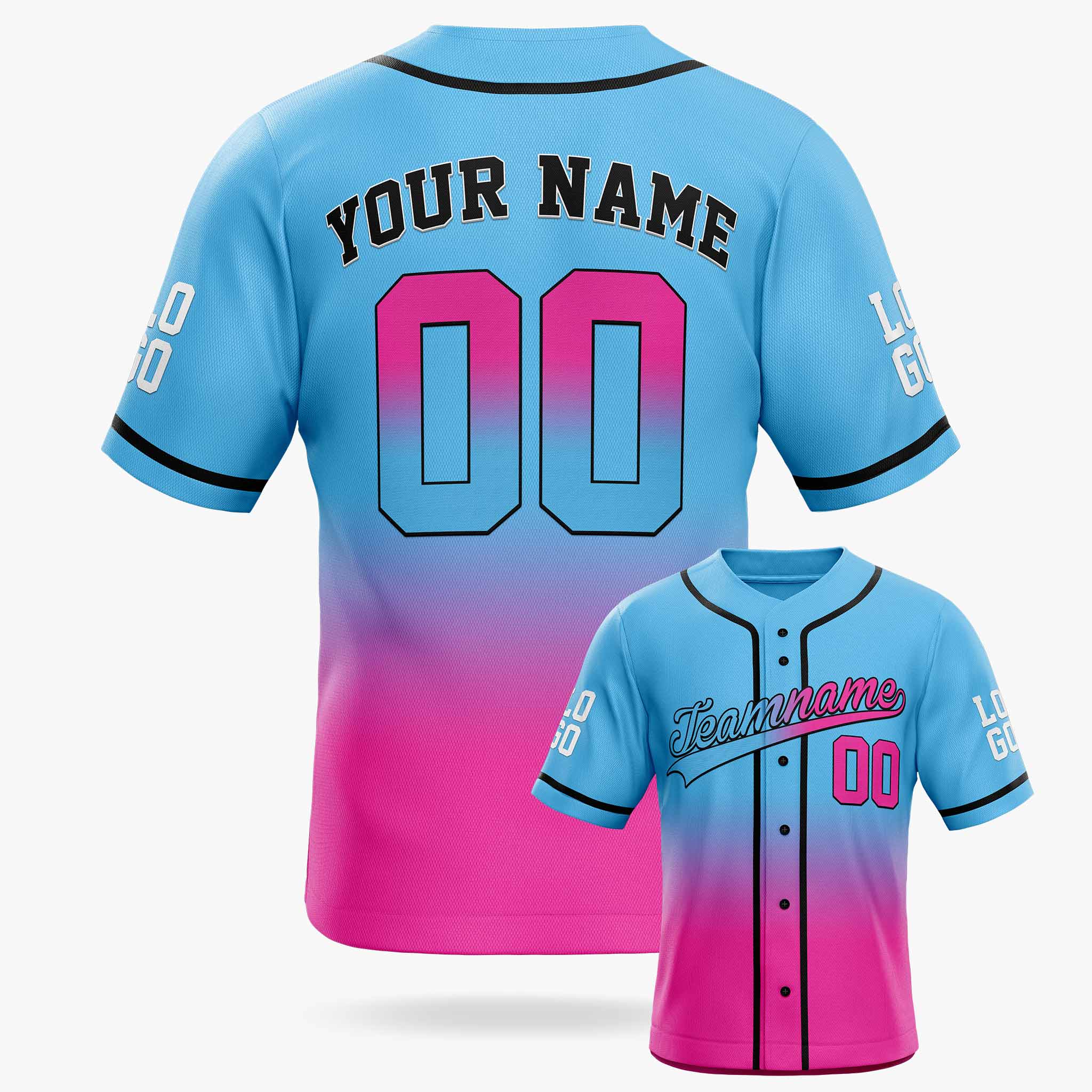 Custom Gradient Baseball Jersey Light Blue and Pink With Piping - Design Your Own