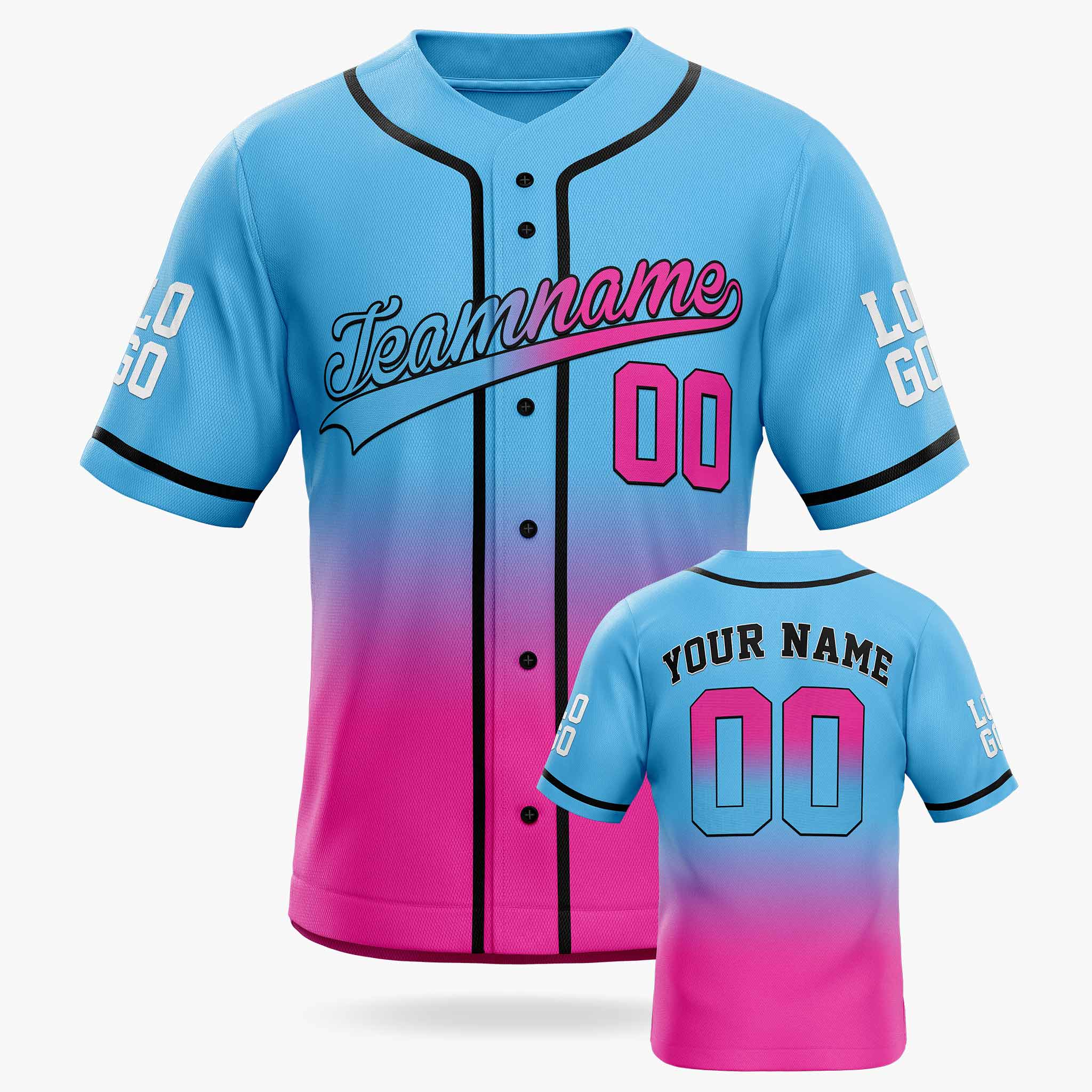 Custom Gradient Baseball Jersey Light Blue and Pink With Piping - Design Your Own